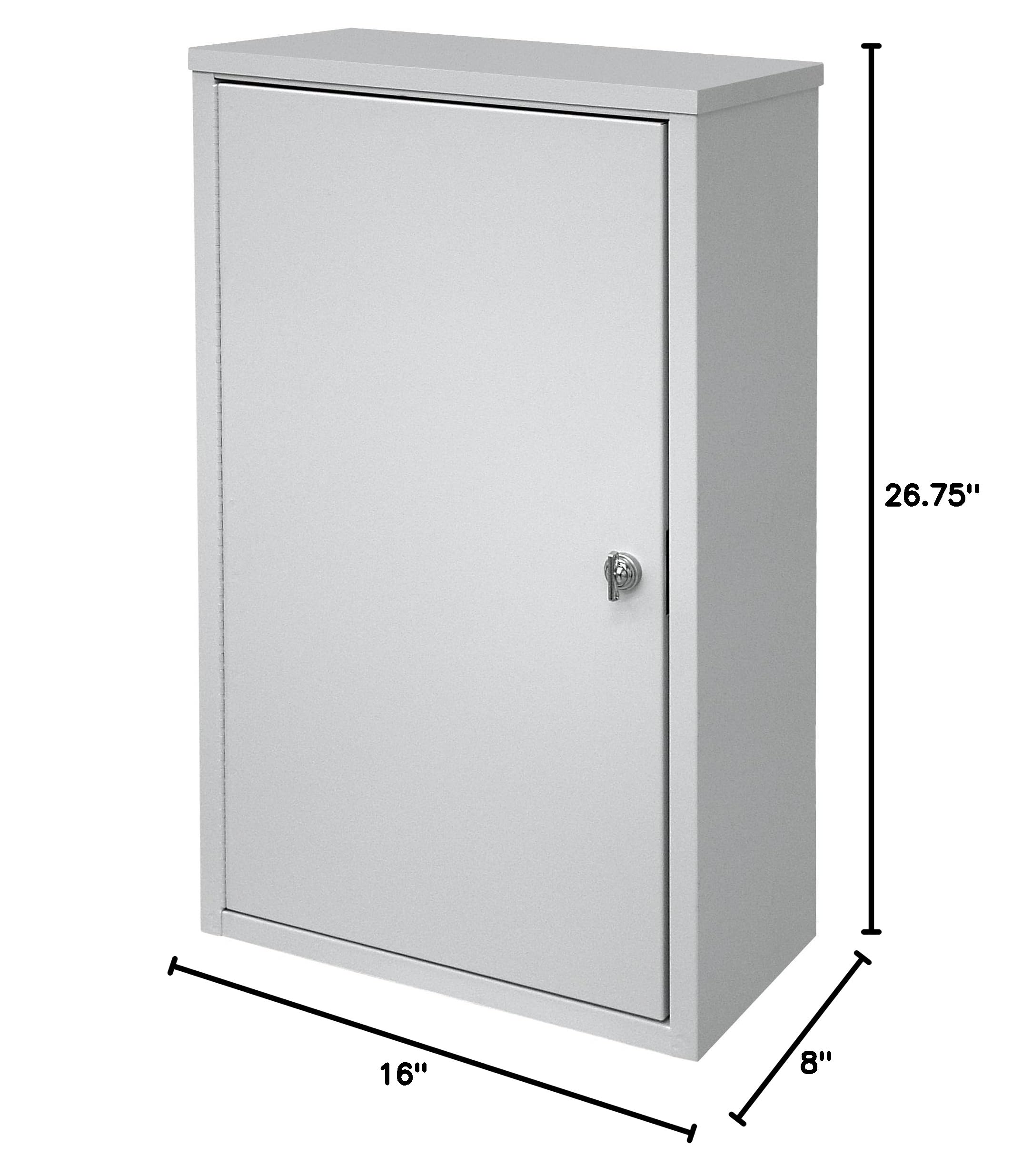 Omnimed 291621-LG Large Wall Storage Cabinet with Flat Key Lock - Light Grey | Secure Medical & Office Supplies Organizer for Hospitals, Clinics & Home Use