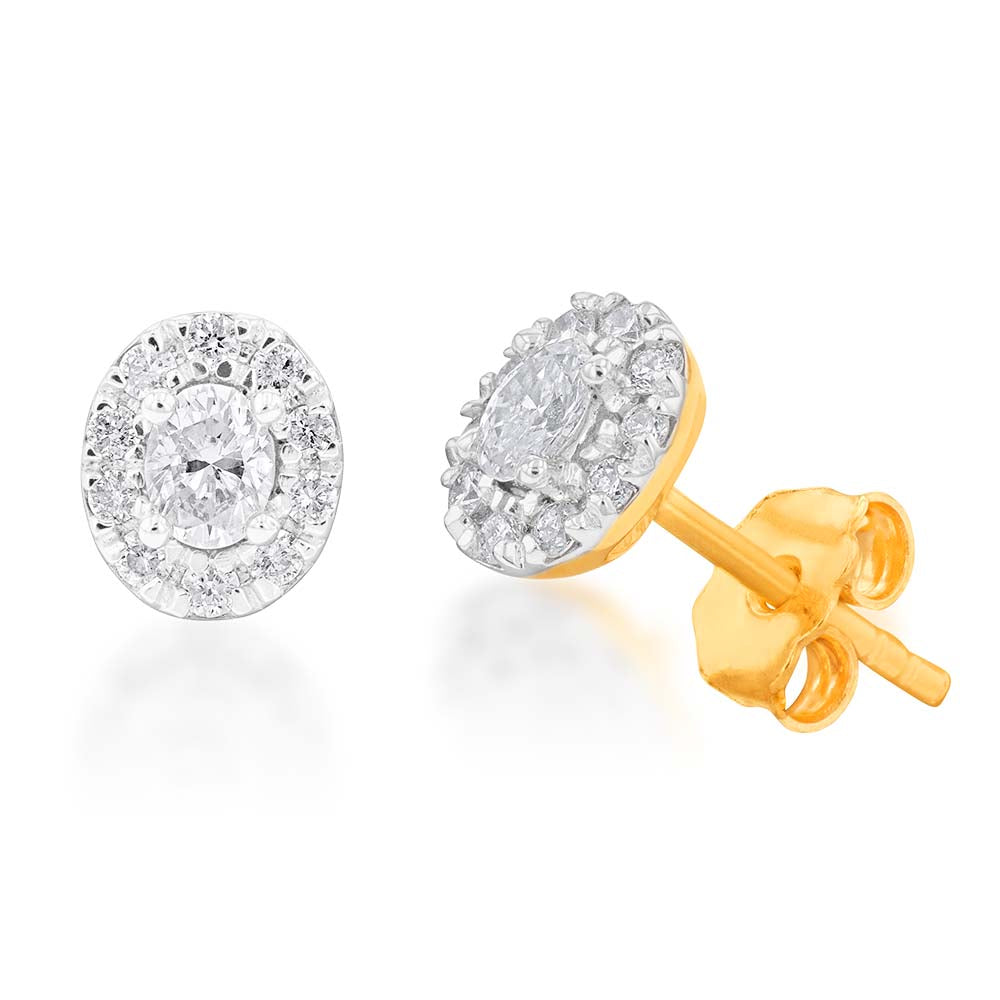 10ct 25pt Oval Diamond Stud Earrings with Halo Setting - Perfect for Weddings, Anniversaries & Special Occasions