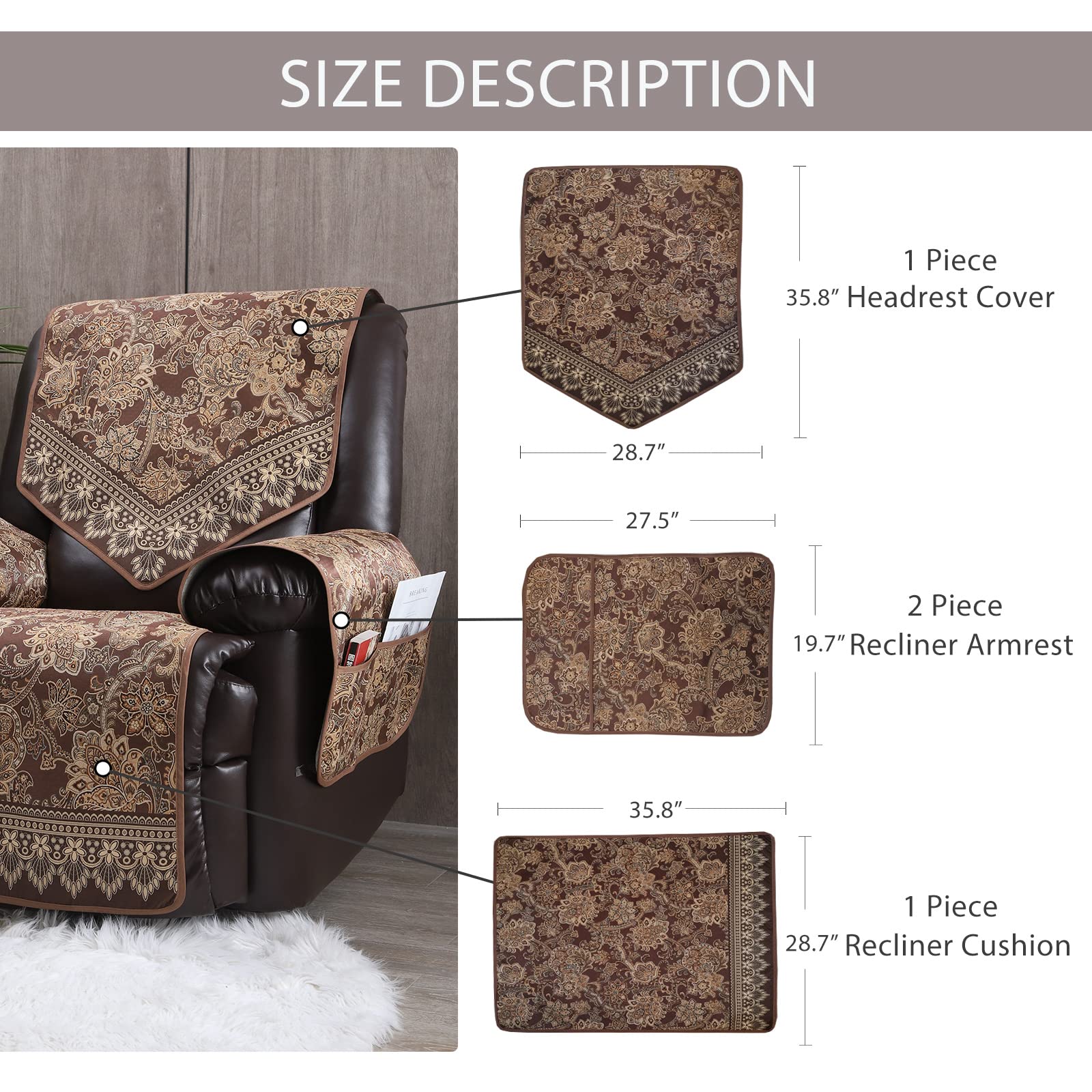 Non-Slip Waterproof Recliner Chair Covers - Large Furniture Protector for Leather & Electric Recliners, Living Room Sofa Cover, Pet-Friendly Dog Recliner Cover (Brown) - Perfect for Home Theater, Living Room & Pet Protection