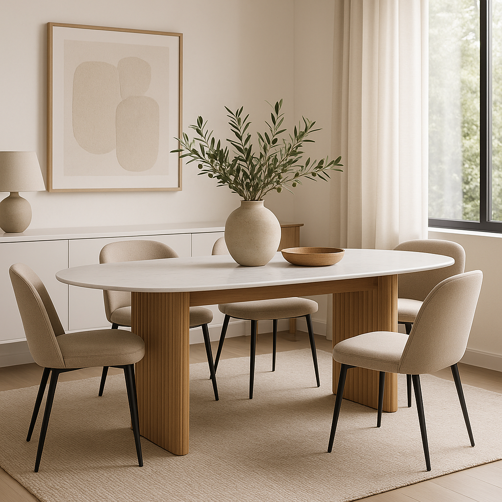 FLEUR 200cm Oak & Marble Dining Table - Modern Kitchen & Dining Room Furniture for Family Gatherings & Dinner Parties