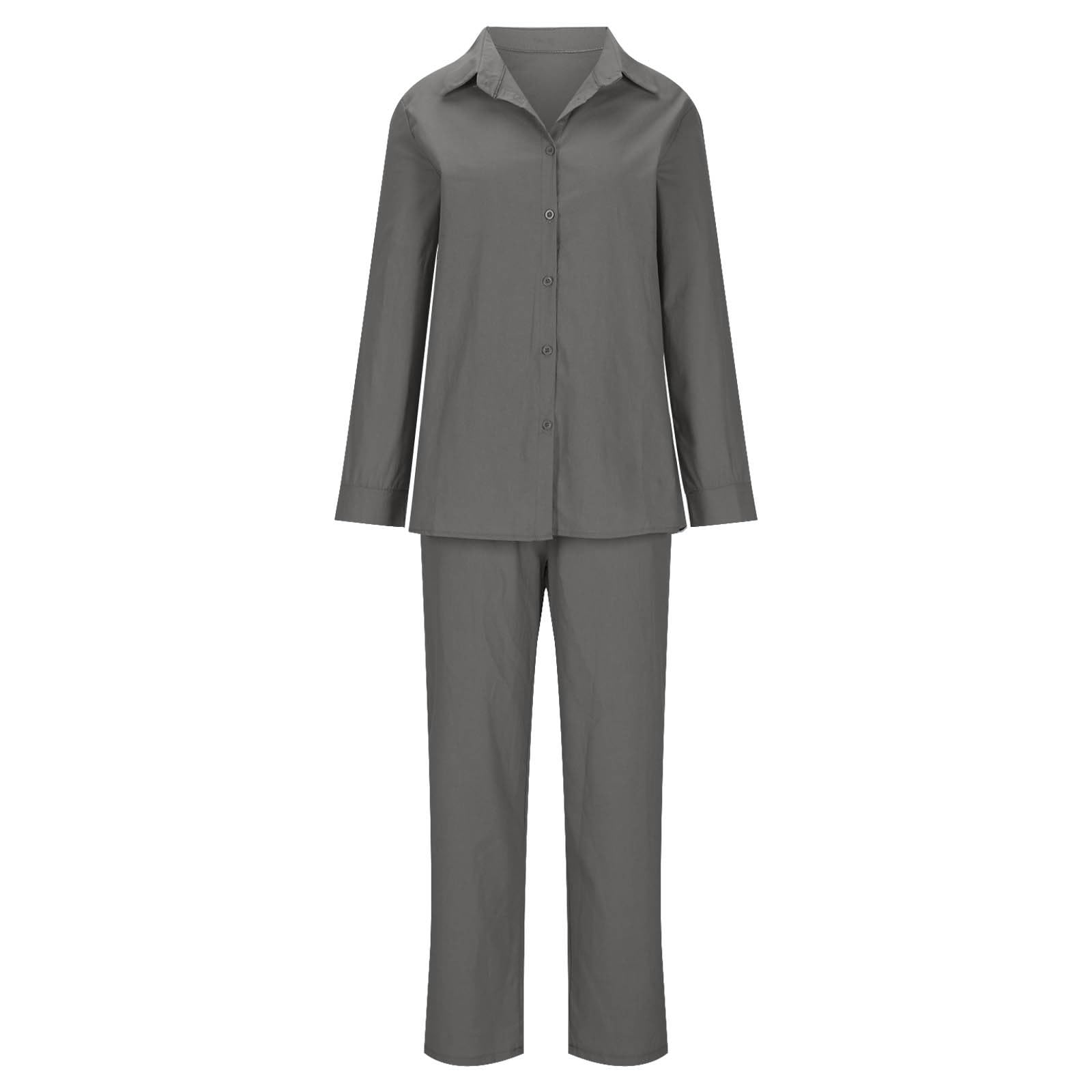 YMADREIG Women's 2-Piece Linen Outfit - Long Sleeve Button Down Shirt & Baggy Pants Set | Summer Casual Lounge Wear | Perfect for Beach Vacation, Brunch Dates & Relaxing at Home