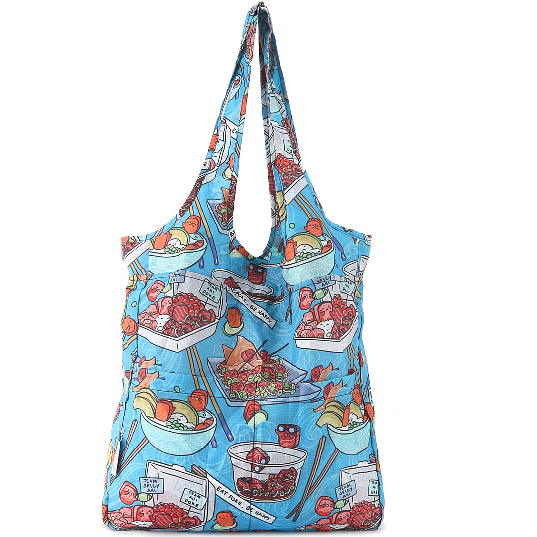 Foldable Reusable Shopping Bag - Jacqueline Poke Competition Blue - Perfect for Groceries, Travel & Beach Trips