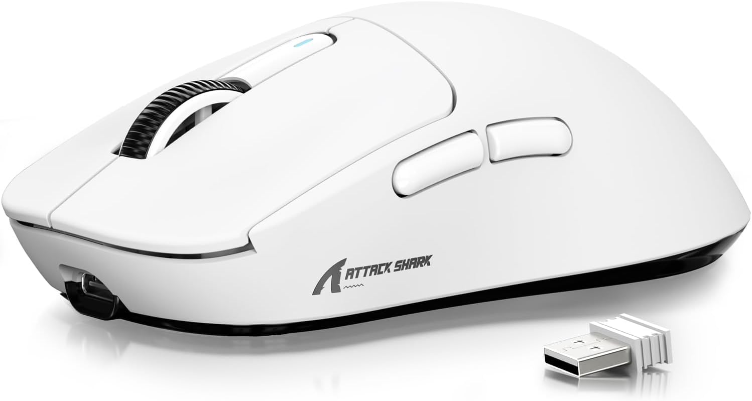 ATTACK SHARK X3 Wireless Gaming Mouse - 49g Ultra Lightweight Ergonomic Mouse with PAW3395 26K DPI Optical Sensor | Triple Mode Connectivity | 200 Hour Battery Life | 7 Programmable Buttons | Compatible with PC, Laptop & Mac (White) - Perfect for FPS, MOBA & Esports Gaming