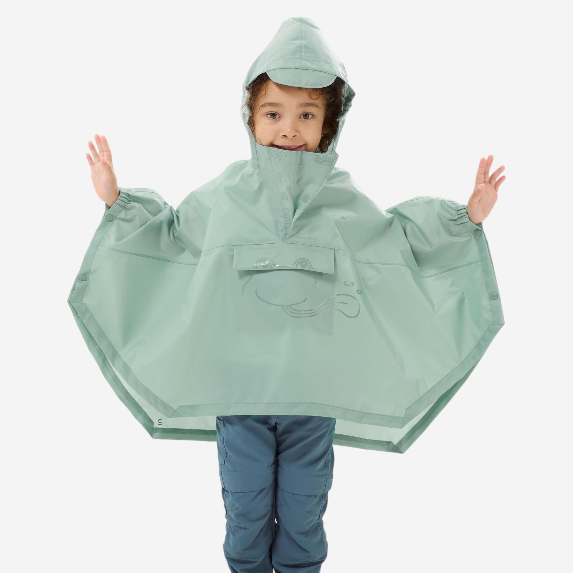 Quechua MH100 Kids Rain Poncho Waterproof Lightweight Hooded Jacket for Boys & Girls Ages 2-6 - Perfect for Outdoor Play, Hiking & Rainy Day Adventures
