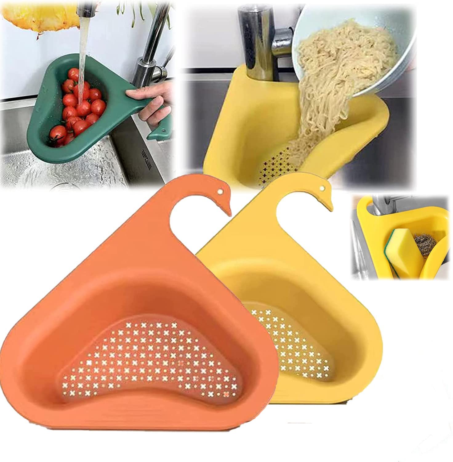 Swan Drain Basket for Kitchen Sink - 2/3/4pcs Stainless Steel Sink Strainer, Multi-Functional Drain Rack for Fruits, Vegetables & Dishes - Perfect for Washing, Draining & Organizing in Modern Kitchens