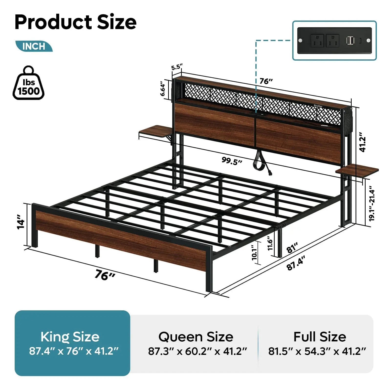 Bestier Full/Queen/King Size Bed Frame with Headboard - Sturdy Metal Platform Bed with Noise-Free Design - Perfect for Master Bedroom, Guest Room & Dormitory