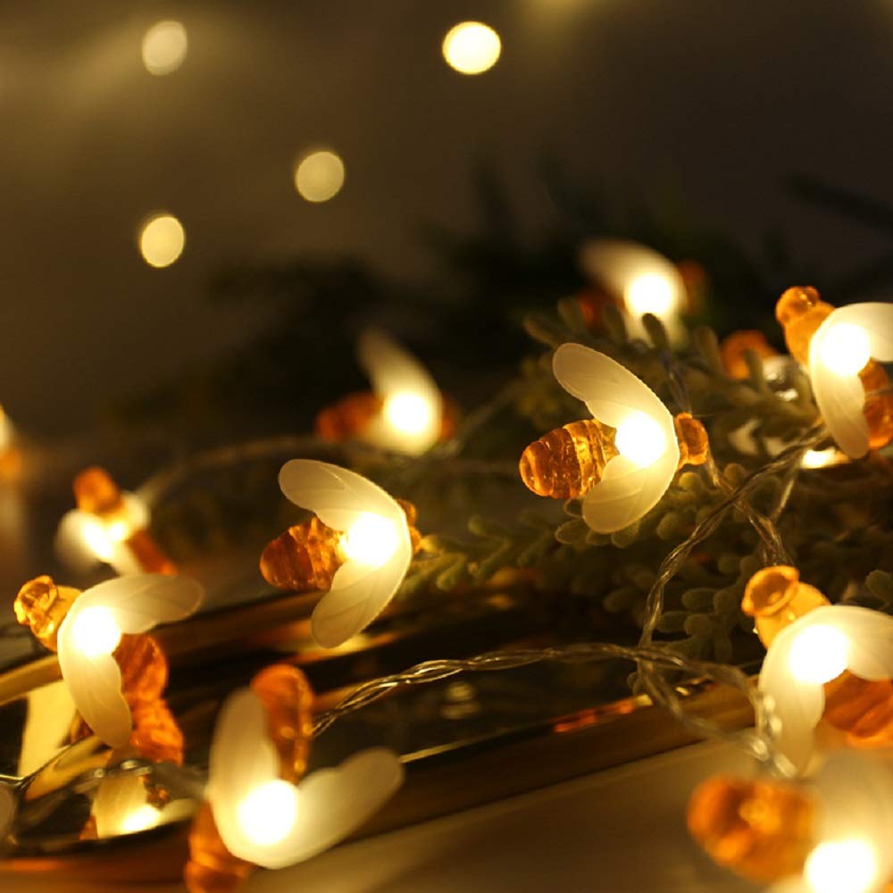 Merdeco 50 LED Honeybee Fairy String Lights - 16ft Warm White for Party & Wedding Decor