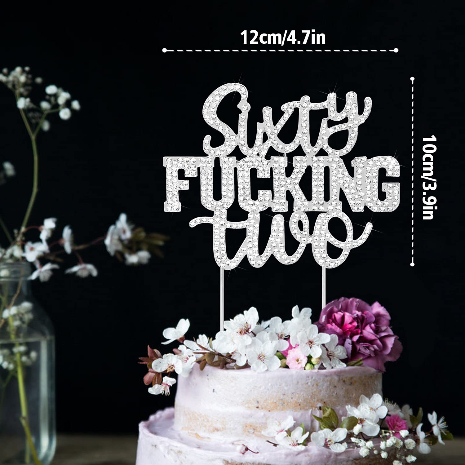 LINGTEER Happy 62nd Birthday Cake Topper - Silver Rhinestone Decor with 'Cheers to 62 Years' Message | Perfect for Birthday Party Centerpieces & Milestone Celebration Decorations