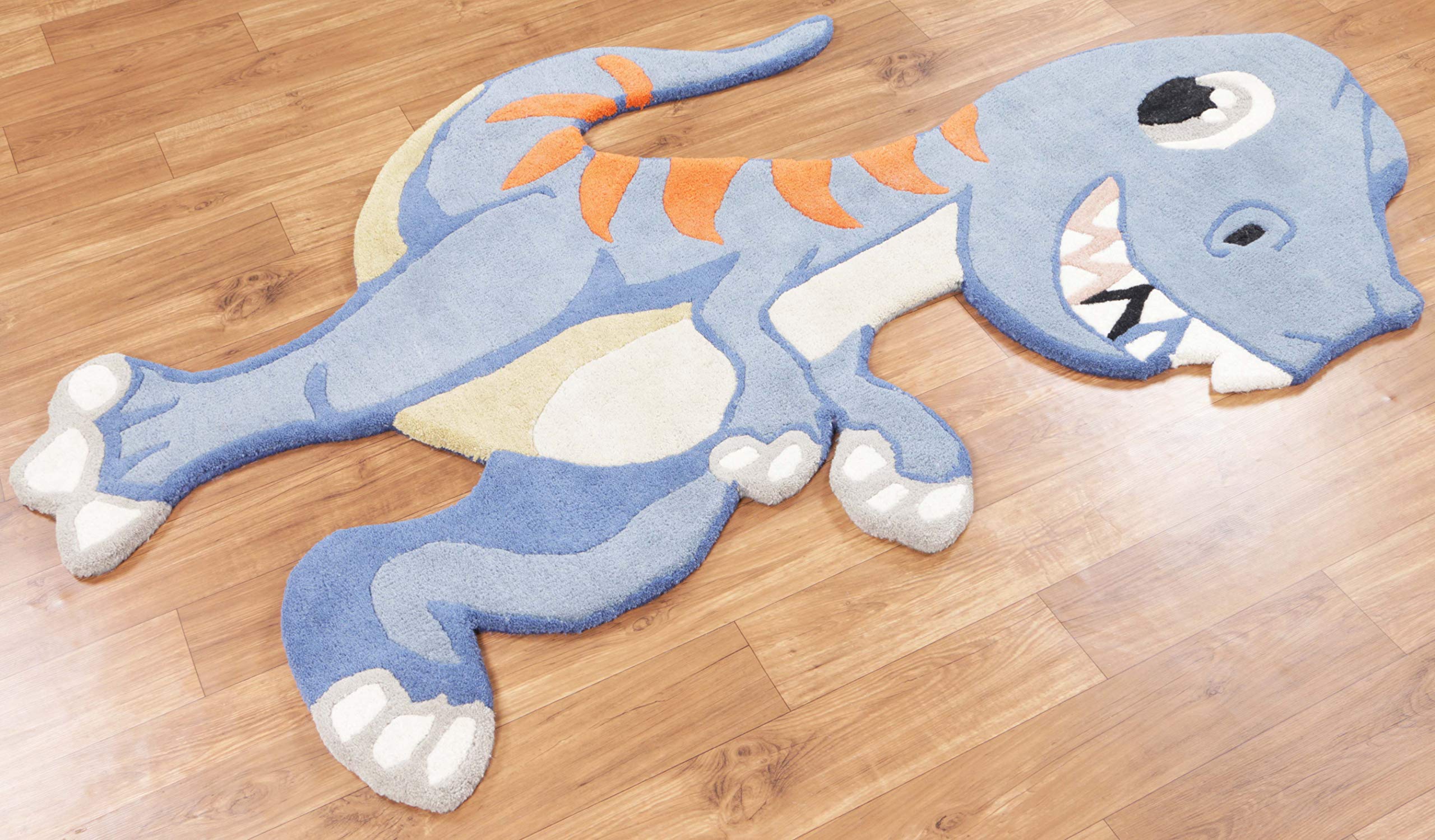 Handmade 100% Wool Dinosaur Tyrannosaurus Blue Skin Rug 3'x5' - Soft & Durable Kids Room Decor for Boys & Girls - Perfect for Nursery, Playroom & Bedroom