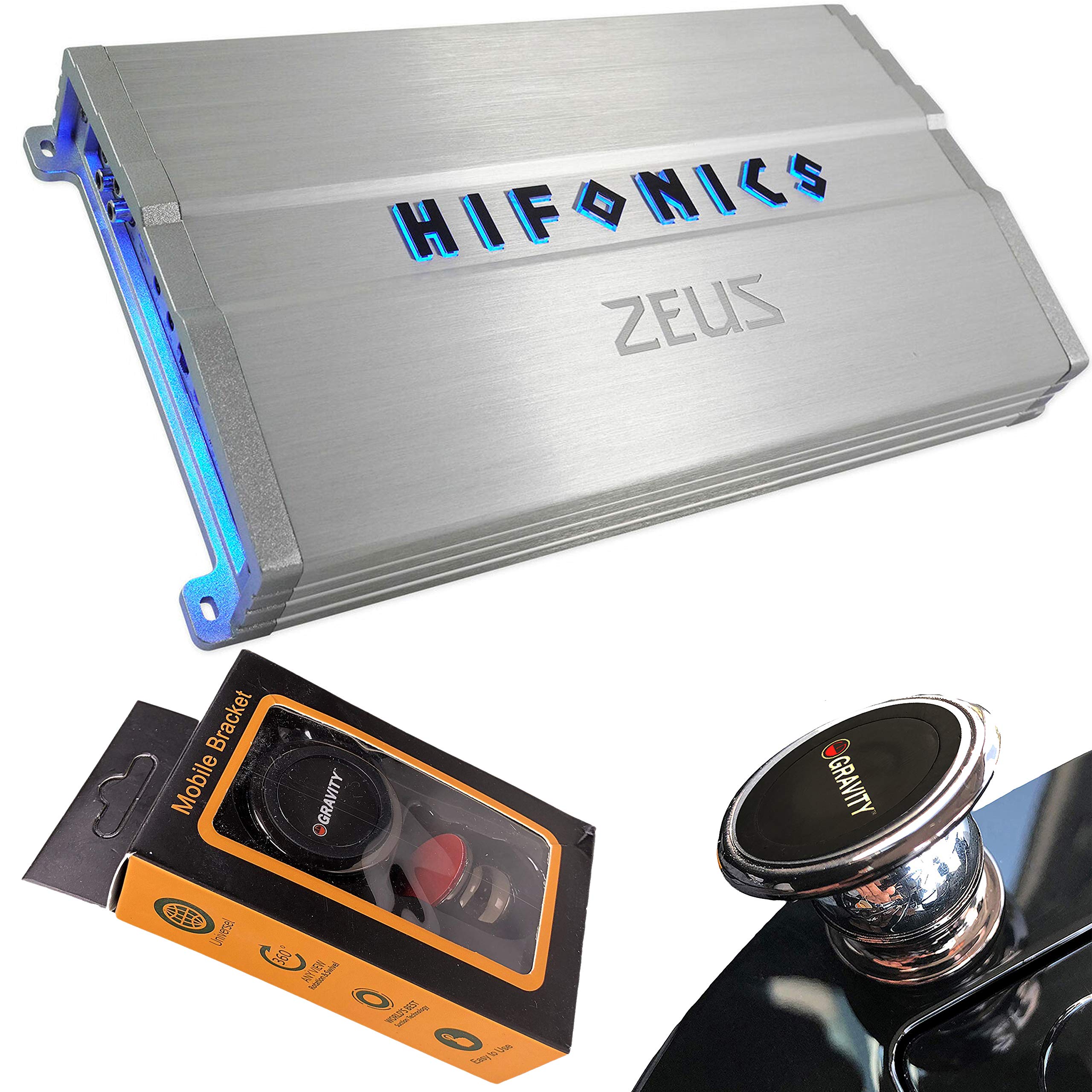 Hifonics ZG-1200.4 Zeus Gamma 1200W 4-Channel Car Amplifier - Class A/B Full Range Bridgeable Audio Amp with Gravity Magnet Phone Holder - Perfect for Car Audio Systems, Trucks & Vehicles - Enhance Your Road Trip & Commuting Experience
