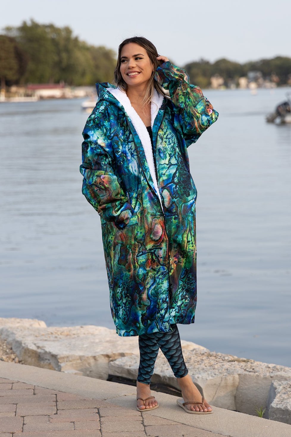 Premium Abalone Shell Print Waterproof Parka Jacket for Men & Women - Outdoor Hiking, Camping & Rainy Day Adventures
