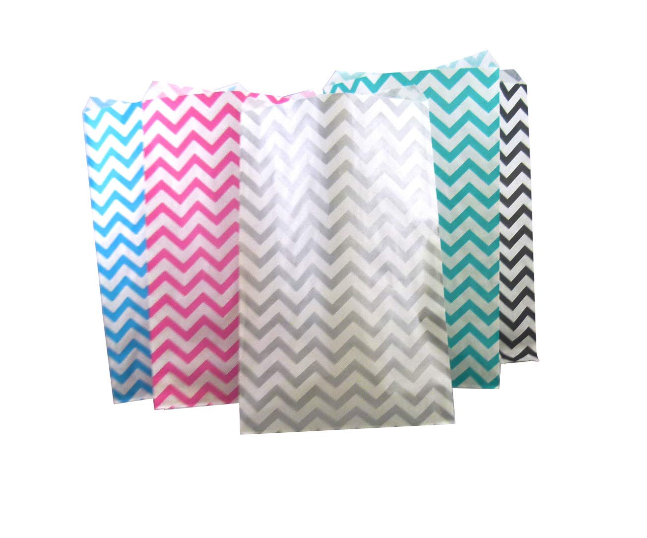 100 Pack 4x6 Inch White Chevron Pattern Gift Bags - Decorative Flat Paper Treat Bags for Cookies, Candies, Party Favors & Small Gifts - Perfect for Birthday Parties, Baby Showers, Weddings & Holiday Gifting - N'icePackaging