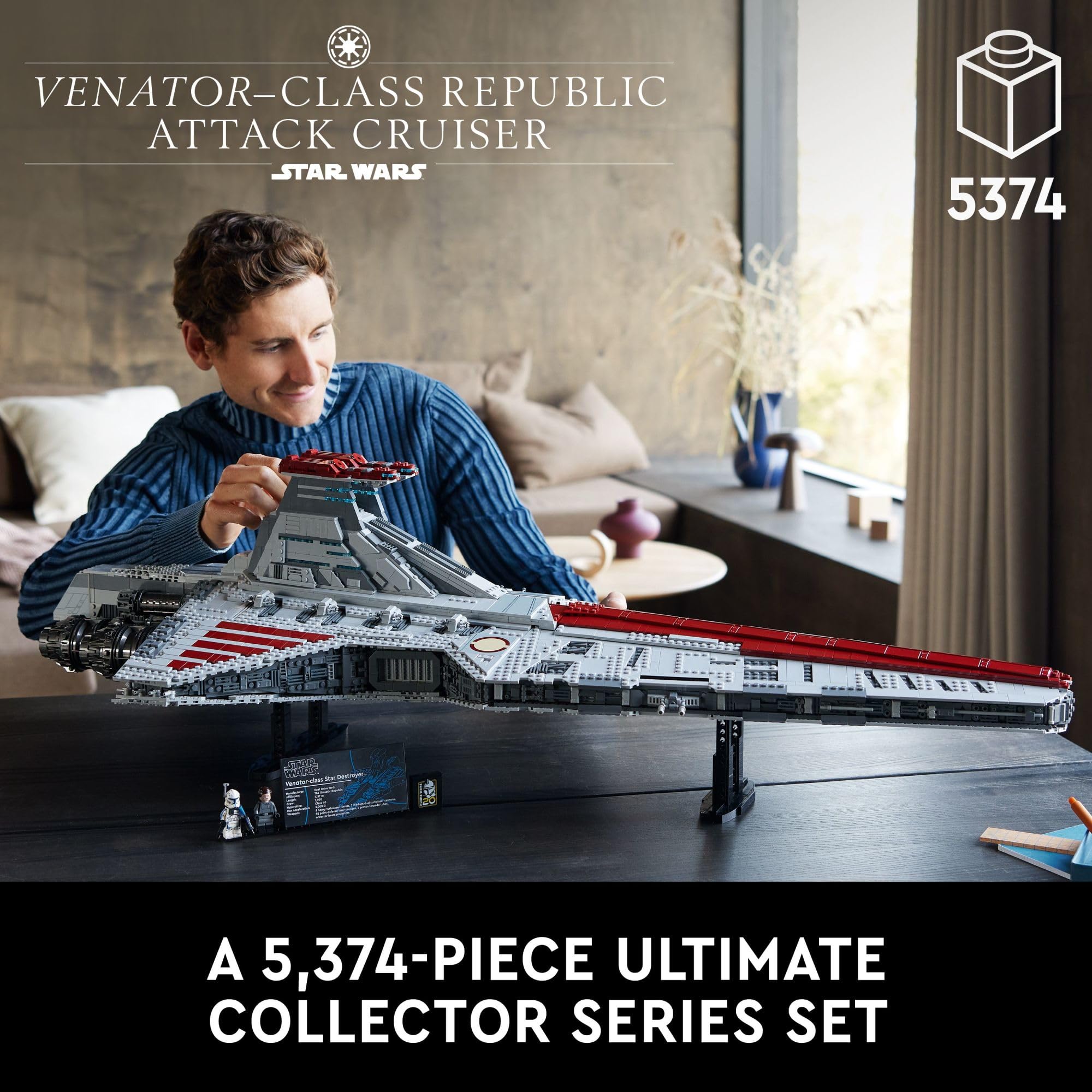LEGO Star Wars Venator-Class Republic Attack Cruiser Building Set (75367) with Captain Rex Minifigure - Ultimate Collector Series, May The 4th Exclusive, Perfect Star Wars Gift for Fans | Stress Relief Activity, Clone Wars Display Model & Collector's Showpiece