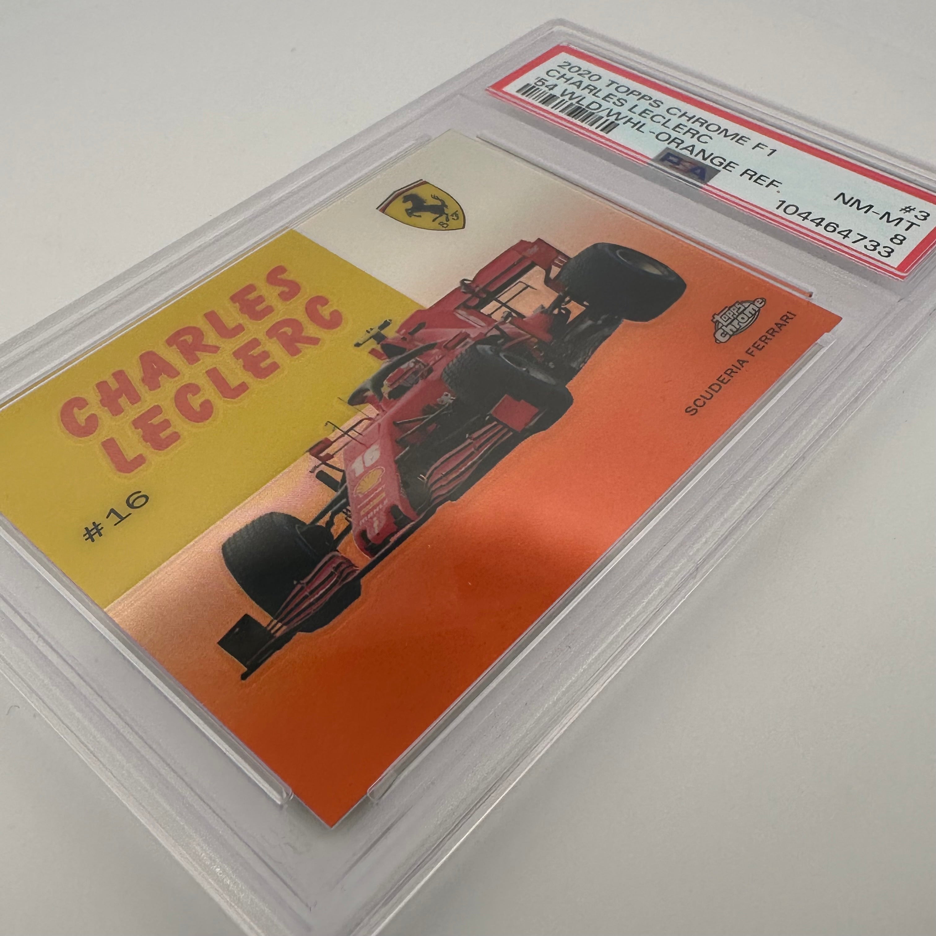 2020 Topps Chrome F1 Charles Leclerc #54W Orange PSA 8 Graded Card - Perfect for F1 Collectors, Racing Fans, and Sports Memorabilia Enthusiasts