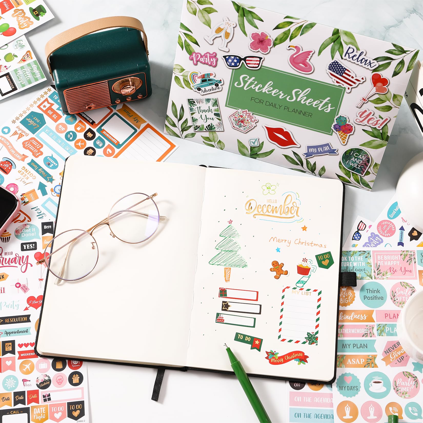 Monthly Planner Stickers Set - 25 Pages with 1500+ Functional & Colorful Calendar Stickers, Holiday Theme Journal Stickers for Bullet Journals, Planners & Scrapbooks - Perfect for Organizing, Planning & Creative Journaling