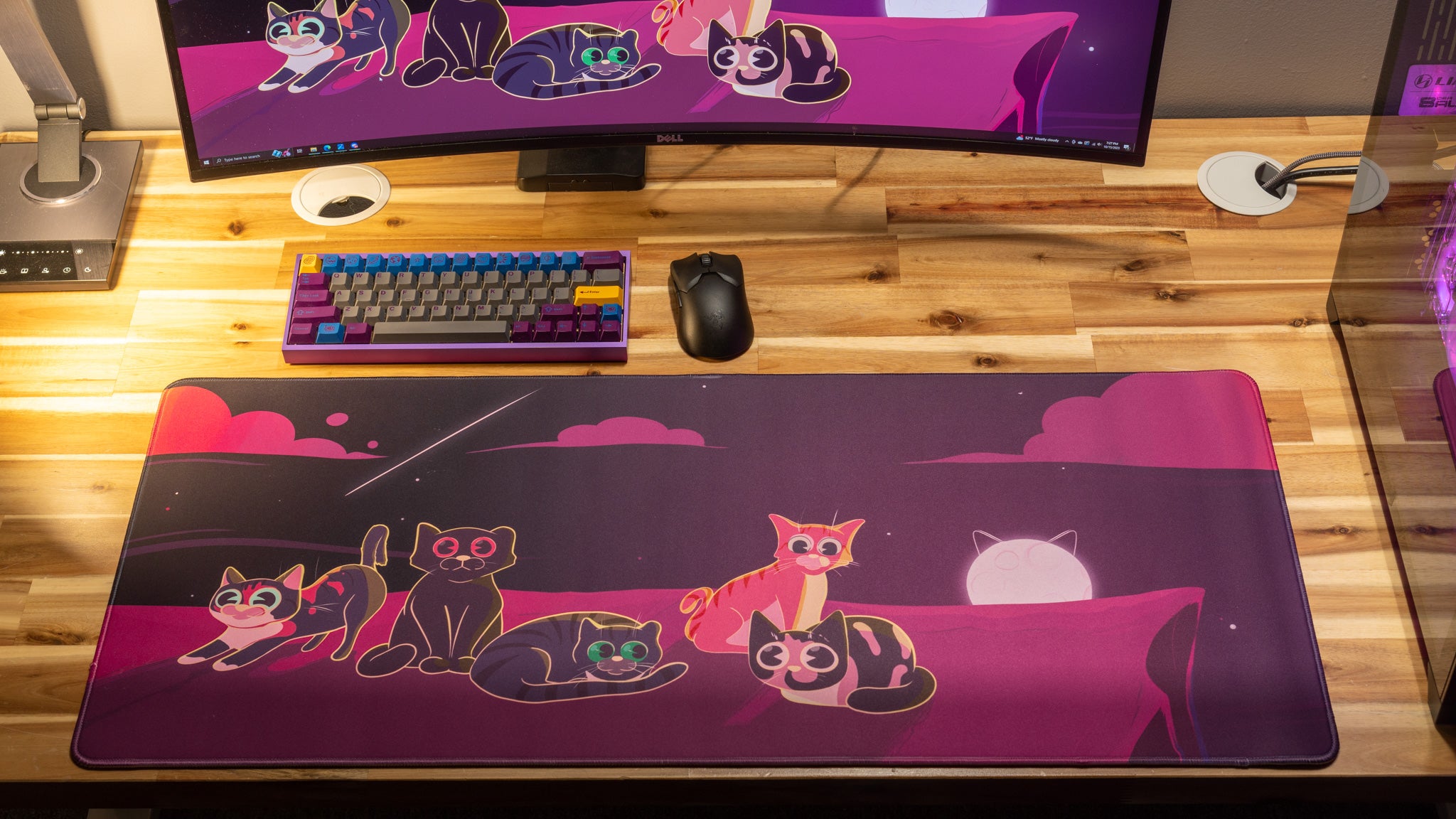 Dooley Noted Purrfect Evening Creator Collaboration Limited Edition Gaming Desk Mat - Perfect for PC Gaming, Streaming & Office Workspace Setup