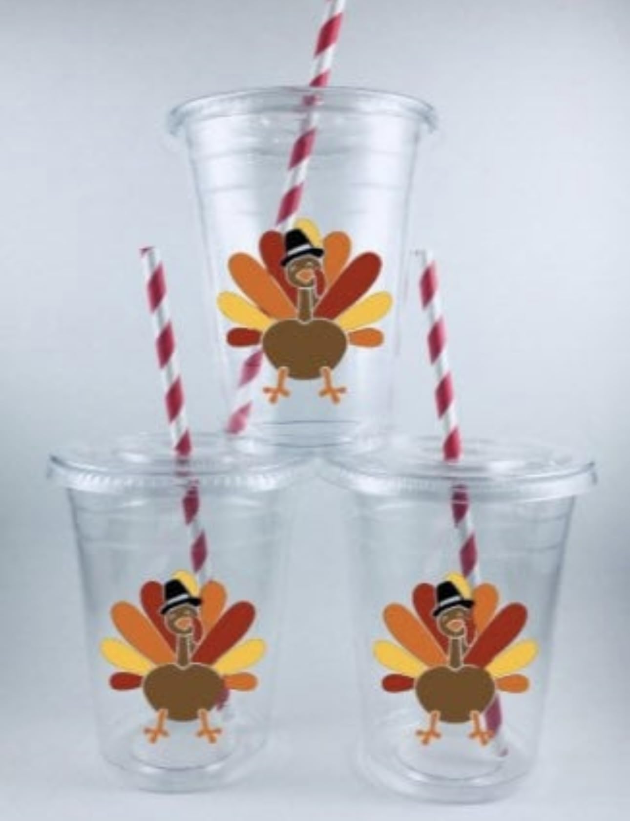Thanksgiving Disposable Turkey Cups Set - 12 Pack with Lids & Straws for Kids Table | Perfect for Thanksgiving Parties, Family Gatherings & Holiday Celebrations