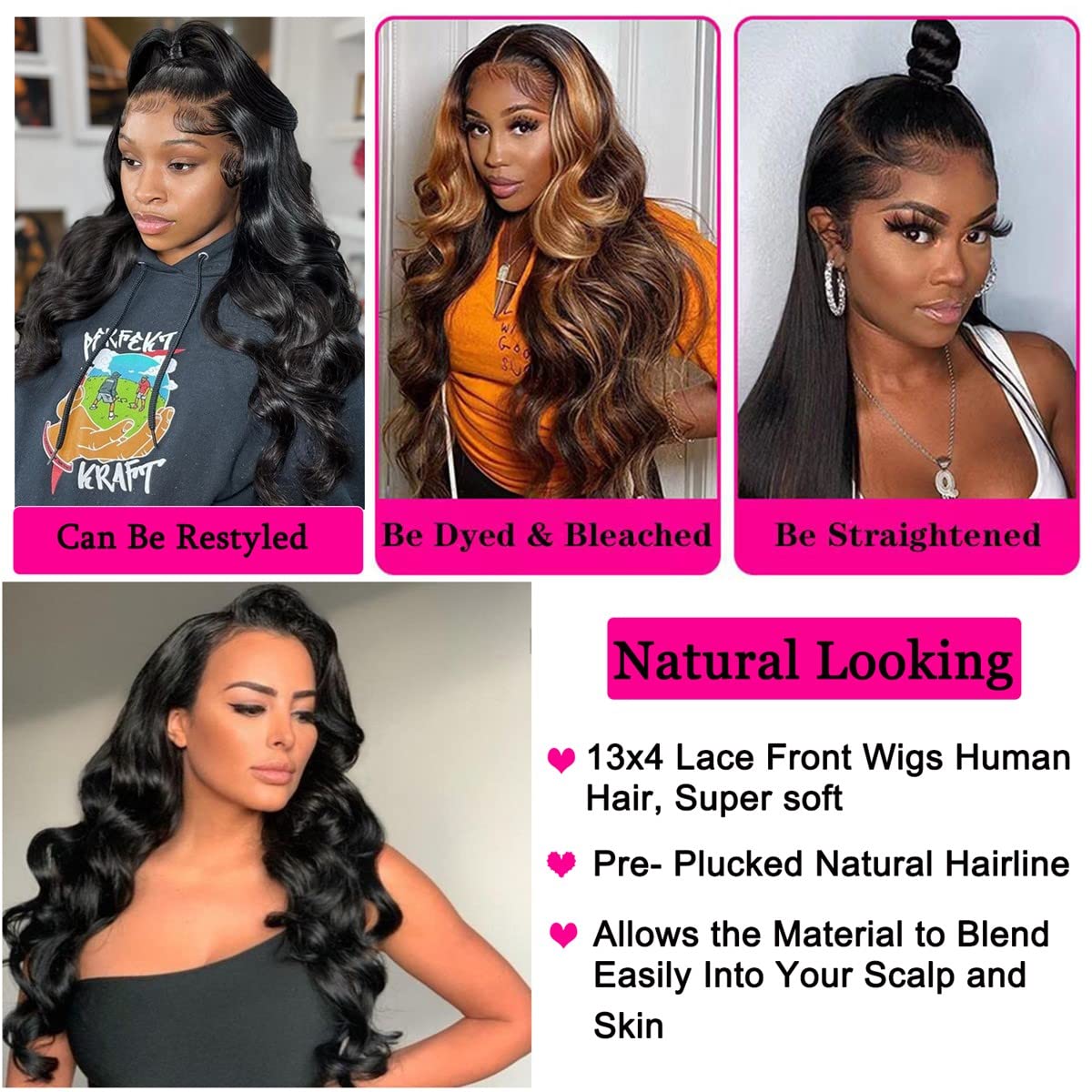 13x4 HD Transparent Lace Front Wigs - Pre Plucked Body Wave 150% Density Glueless Human Hair Wigs - Natural Color 20 Inch for Daily Wear, Parties & Special Occasions