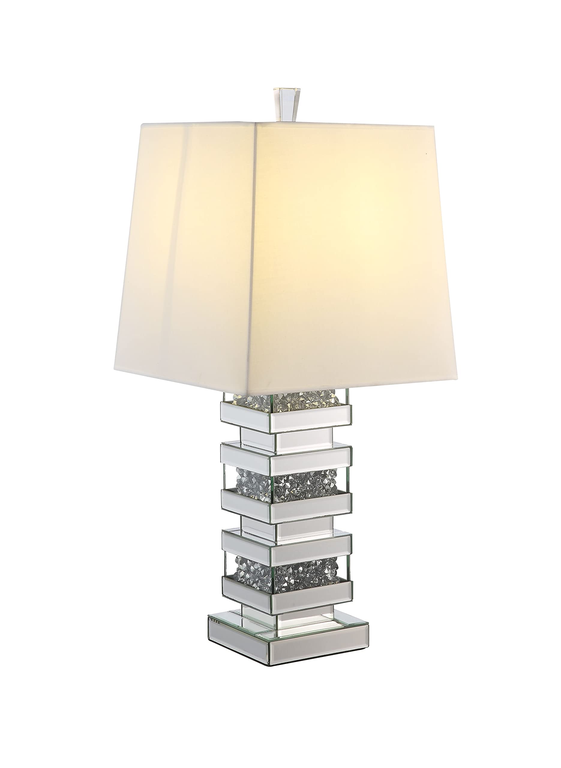 Acme Furniture Noralie Table Lamp with Mirrored Base & Faux Diamond Accents - Elegant Bedside Lighting for Bedroom & Living Room Decor