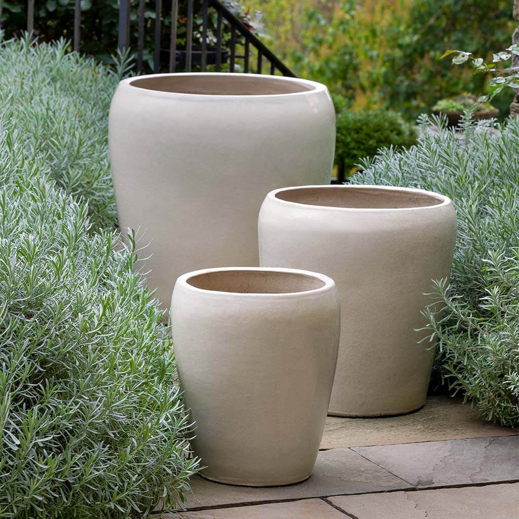 Campania International Ellesemere Planter Set of 3 - Cream Ceramic Flower Pots for Indoor Outdoor Garden, Patio, and Home Decor