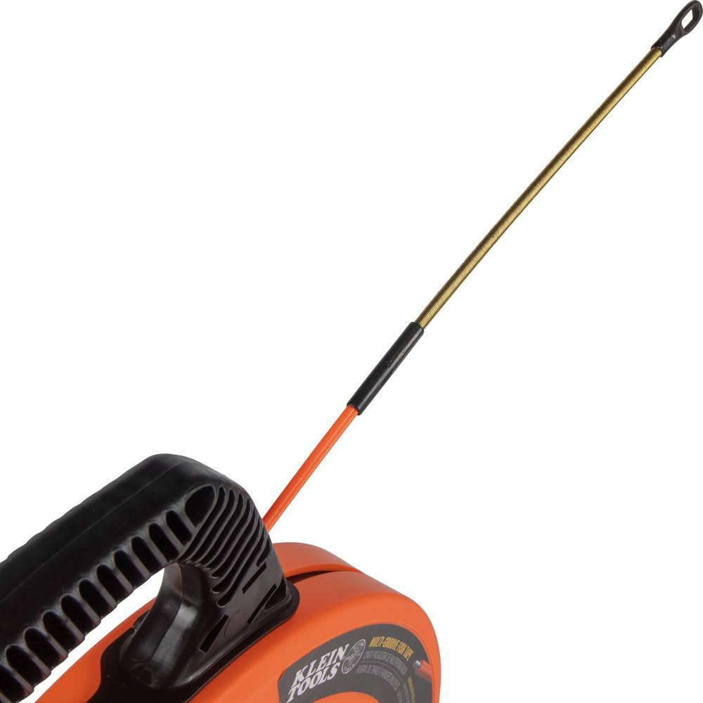 Klein Tools 56380 Non-Conductive Electrical Fish Tape - 100-Foot x 3/16-Inch Fiberglass Wire Puller with Steel Leader for Safe Electrical Wiring | Ideal for Electricians, DIY Home Wiring & Conduit Installation
