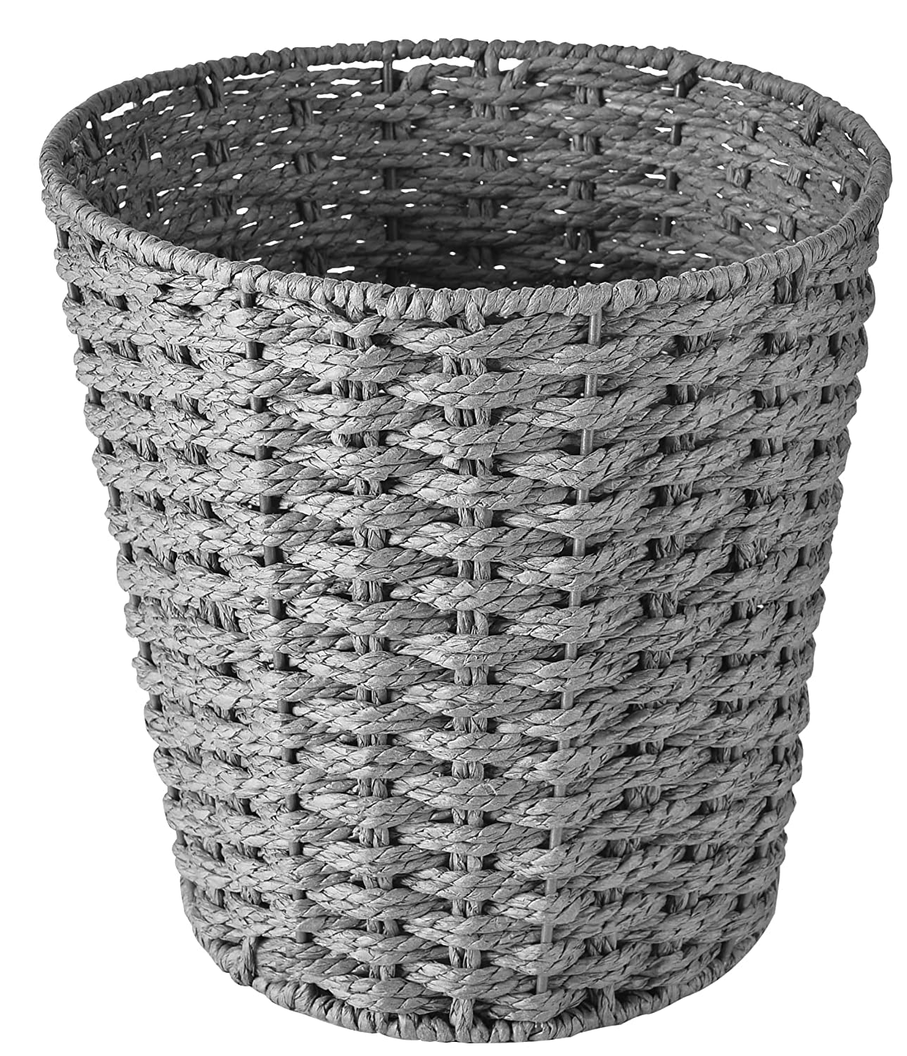 Round Wicker Waste Basket - Eco-Friendly Woven Paper Bin for Bedroom, Bathroom, Office & Home Decor - Handmade Grey Trash Can for Waste Disposal & Organization
