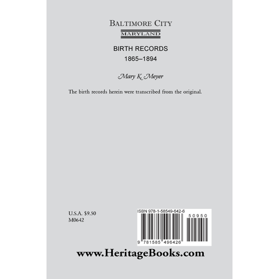 Baltimore City Maryland Birth Records 1865-1894 - Genealogy Research & Family History Documents for Ancestry Searches
