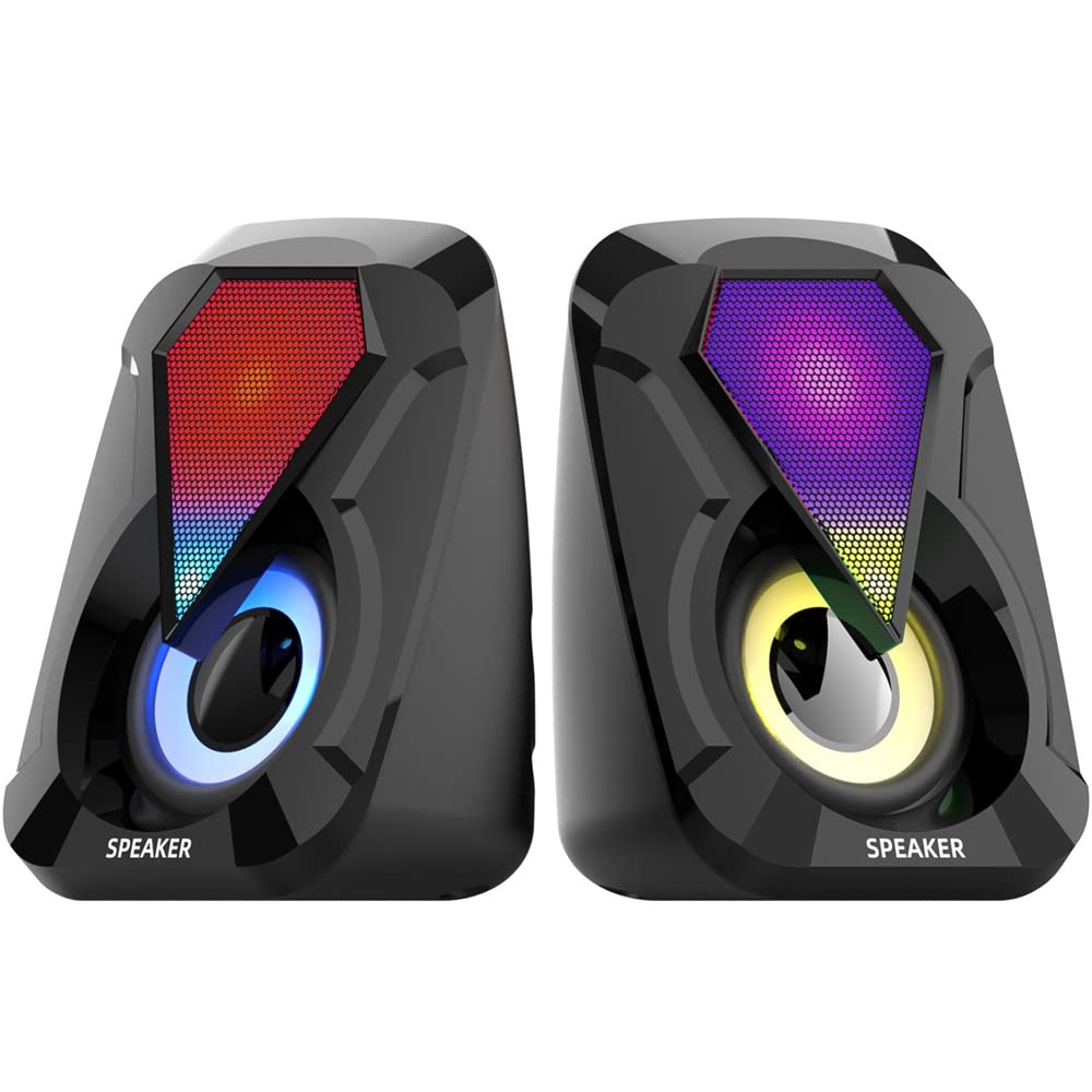 Bakemoro Wired Laptop Speakers - Colorful Mini 3D Surround Sound Subwoofer for Gaming, Home Office, and PC Setup