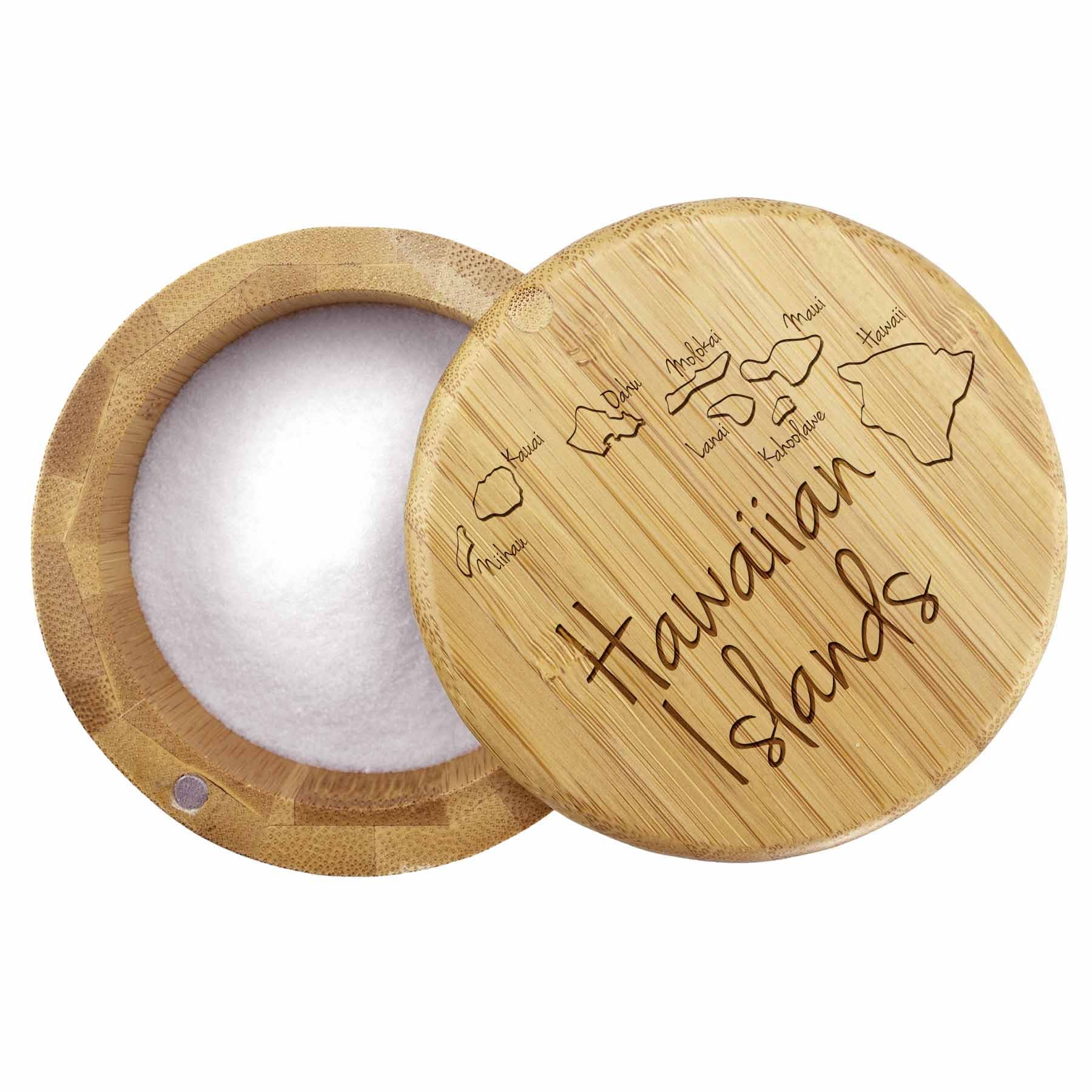 Hawaiian Islands Engraved Salt Cellar - 6 Oz. Ceramic Salt Dish with Lid - Perfect for Kitchen, Dining Table & Gift Giving