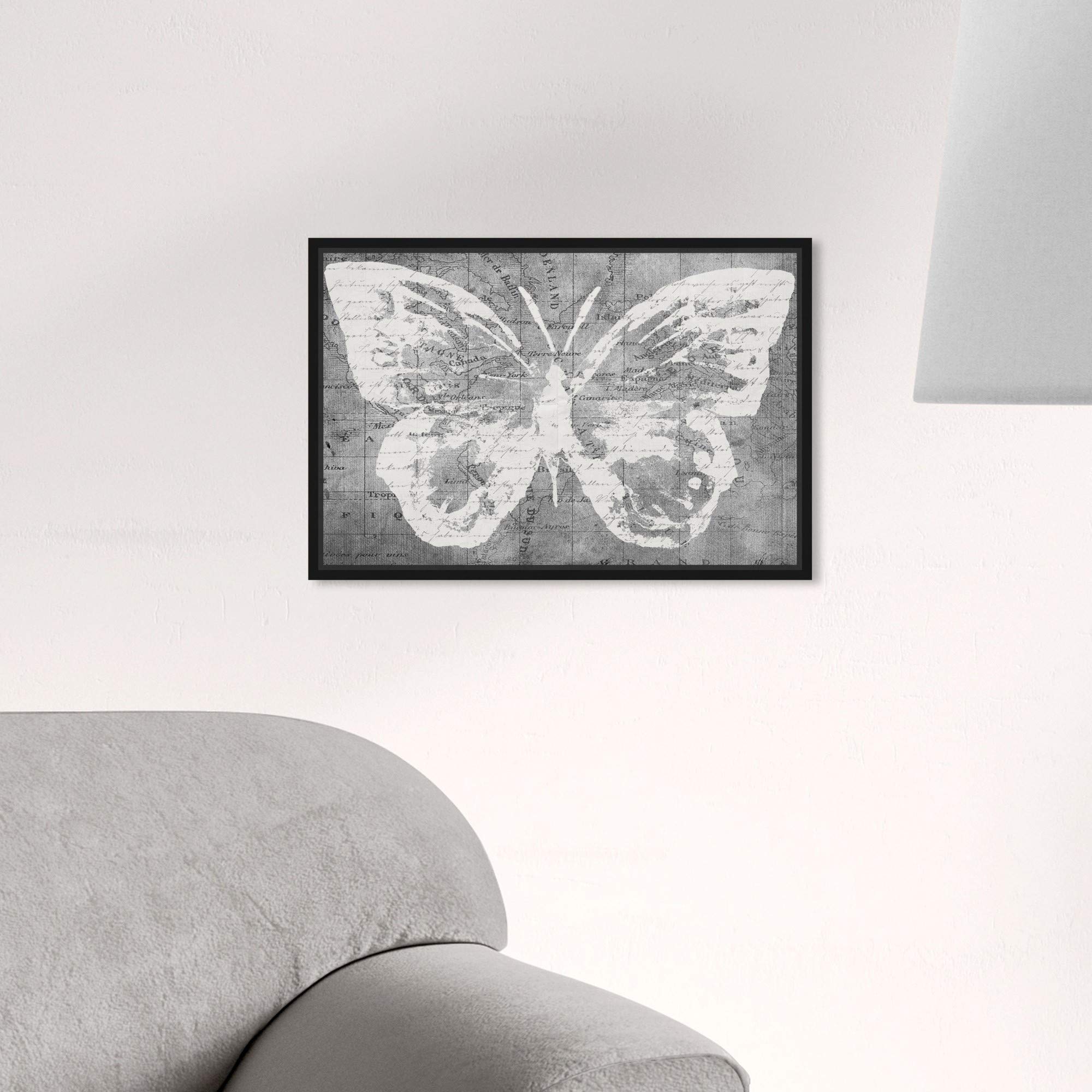 Oliver Gal Artist Co. 'Traveling Wings' Framed Wall Art - 15x10 Inch Animal & Insect Canvas Prints in White & Gray | Modern Home Decor for Living Room, Bedroom & Office