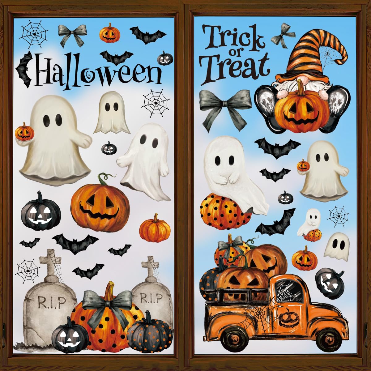 Horaldaily 83 PCS Halloween Window Cling Stickers - Ghosts & Pumpkins Decor for Home, Party, Shop Window Display - Perfect for Halloween Decorations & Spooky Glass Displays
