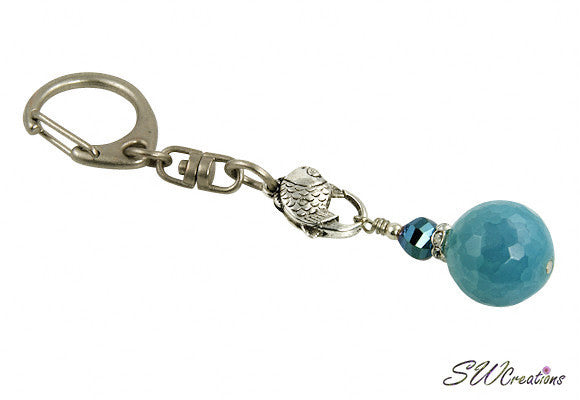 Elegant Aqua Jade Keychain Purse Charm - Stylish Accessory for Women's Handbags, Backpacks & Keys | Perfect Gift for Jewelry Lovers