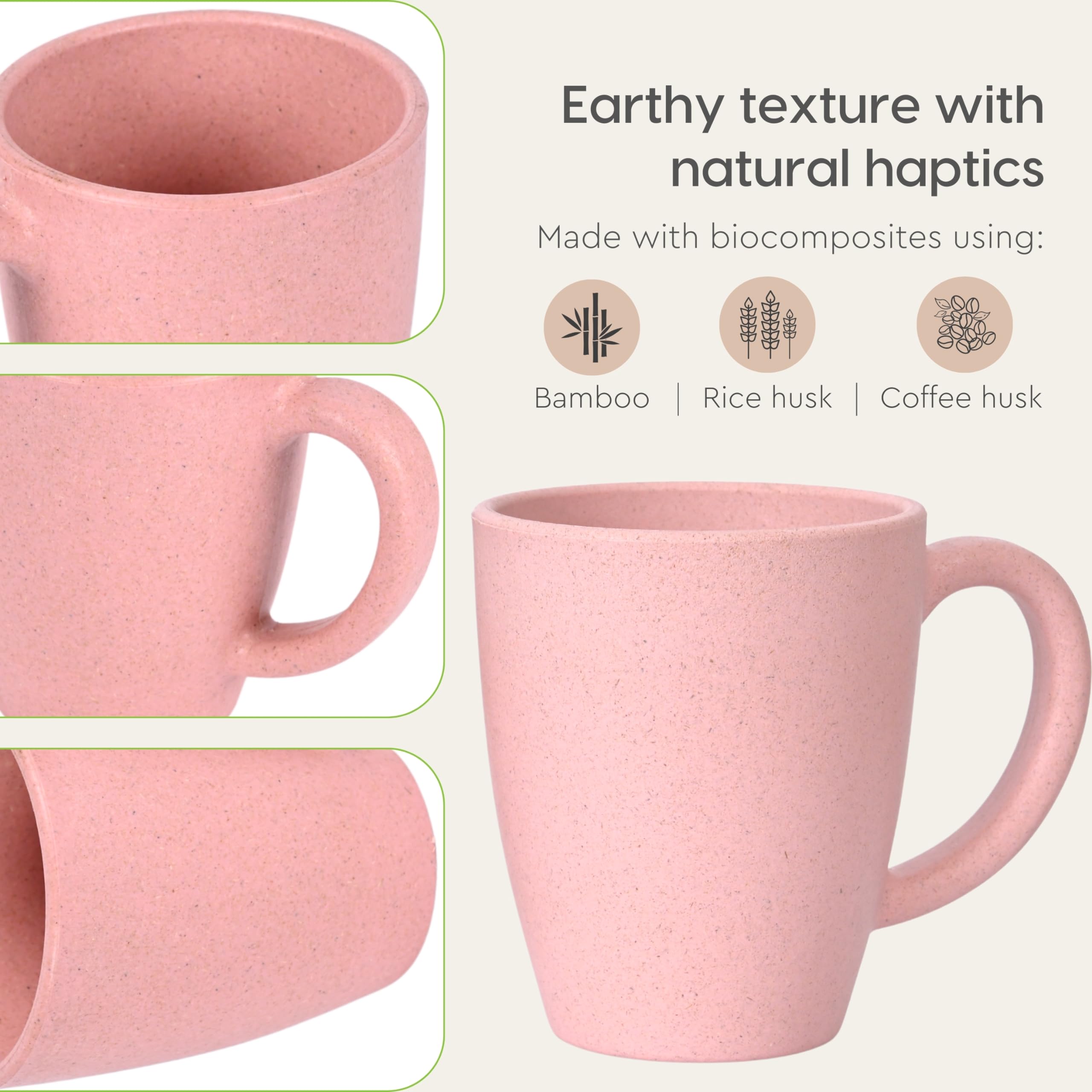 Eco-Friendly Set of 6 Classic Coffee Mugs | 10 oz | Made with Sustainable Rice Husk & Bamboo Fibers | Microwave & Dishwasher Safe | Matte Finish | Perfect for Hot Coffee, Iced Tea, Milk & More | Ideal for Home, Office & Gifts (Multicolor, Pack of 6)