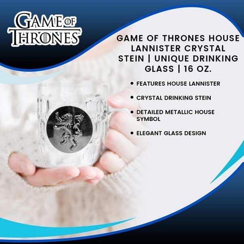 Game of Thrones Lannister Metallic Logo Crystal Beer Stein Mug - Official Licensed Collectible Cup for GOT Fans, Medieval Themed Parties & Home Bar Decor