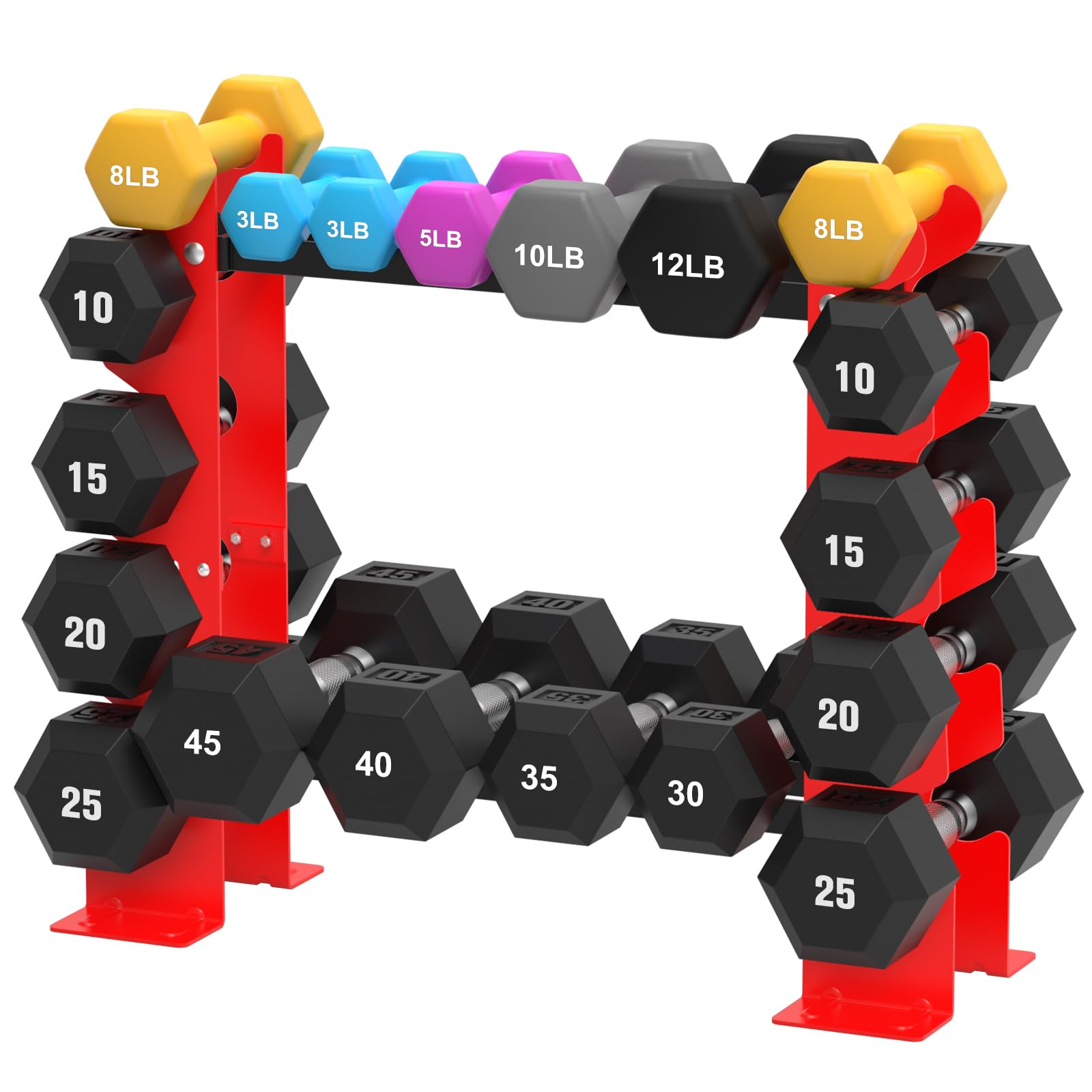 Dumbbell Rack Stand - 5-Tier 450LBS Capacity Weight Storage Organizer for Home Gym (Red & Black) | Holds 8-30 LBS Dumbbells | Perfect for Strength Training & Compact Home Workout Spaces