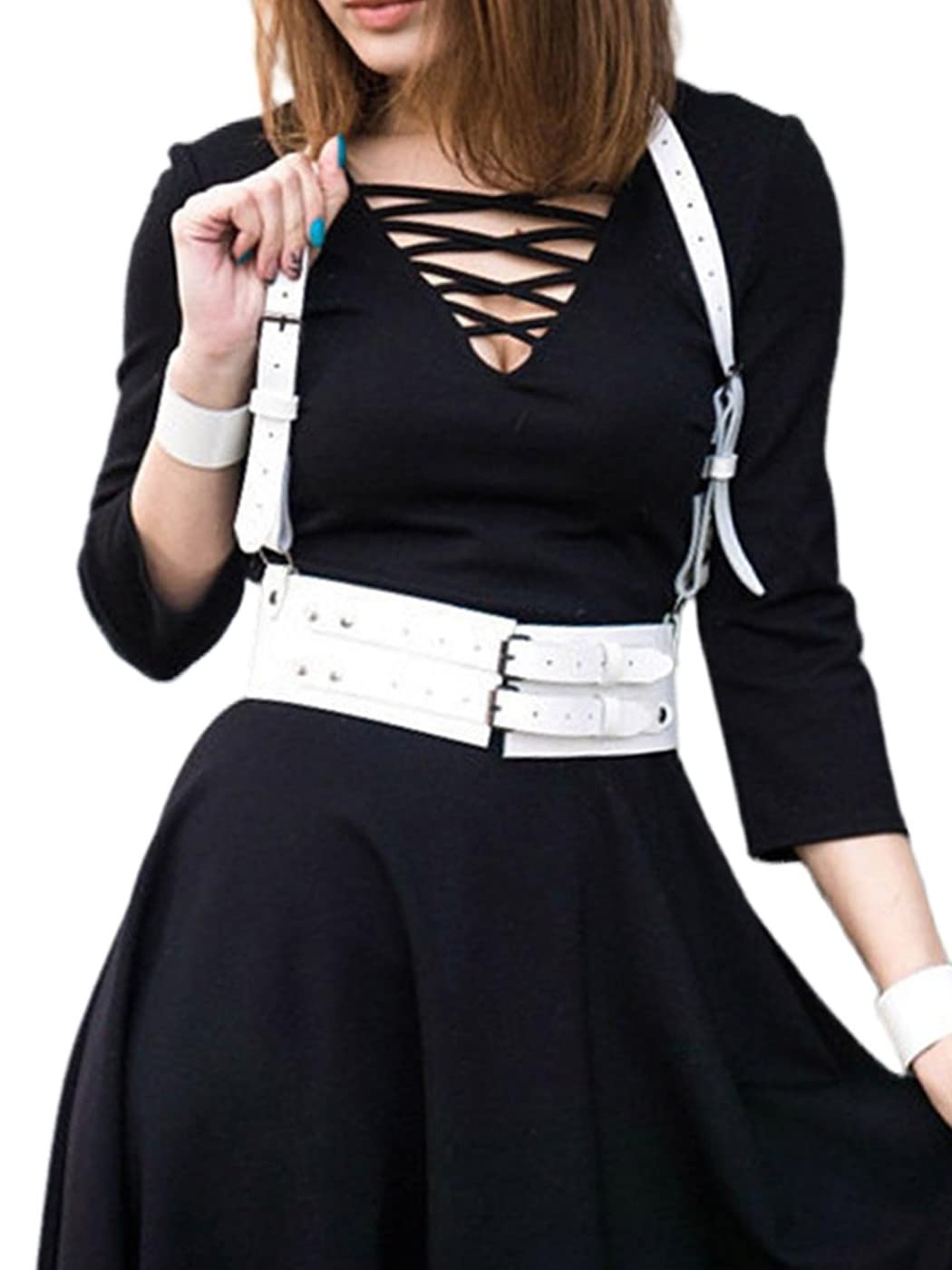 Women's White Wide PU Leather Waist Belt - Punk Style Corset Vest Belt for Shirts, Dresses & Halloween Costumes | Fashion Accessory for Gothic, Rock & Vintage Outfits