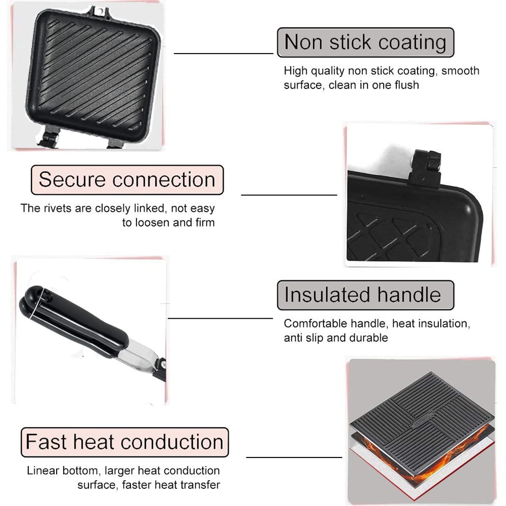 Non-Stick Double Sided Camping Toastie Maker - Stovetop Sandwich Grill with Heat-Resistant Handles for Home, Outdoors & Camping - Perfect for Picnics, RV Trips and Backpacking Adventures