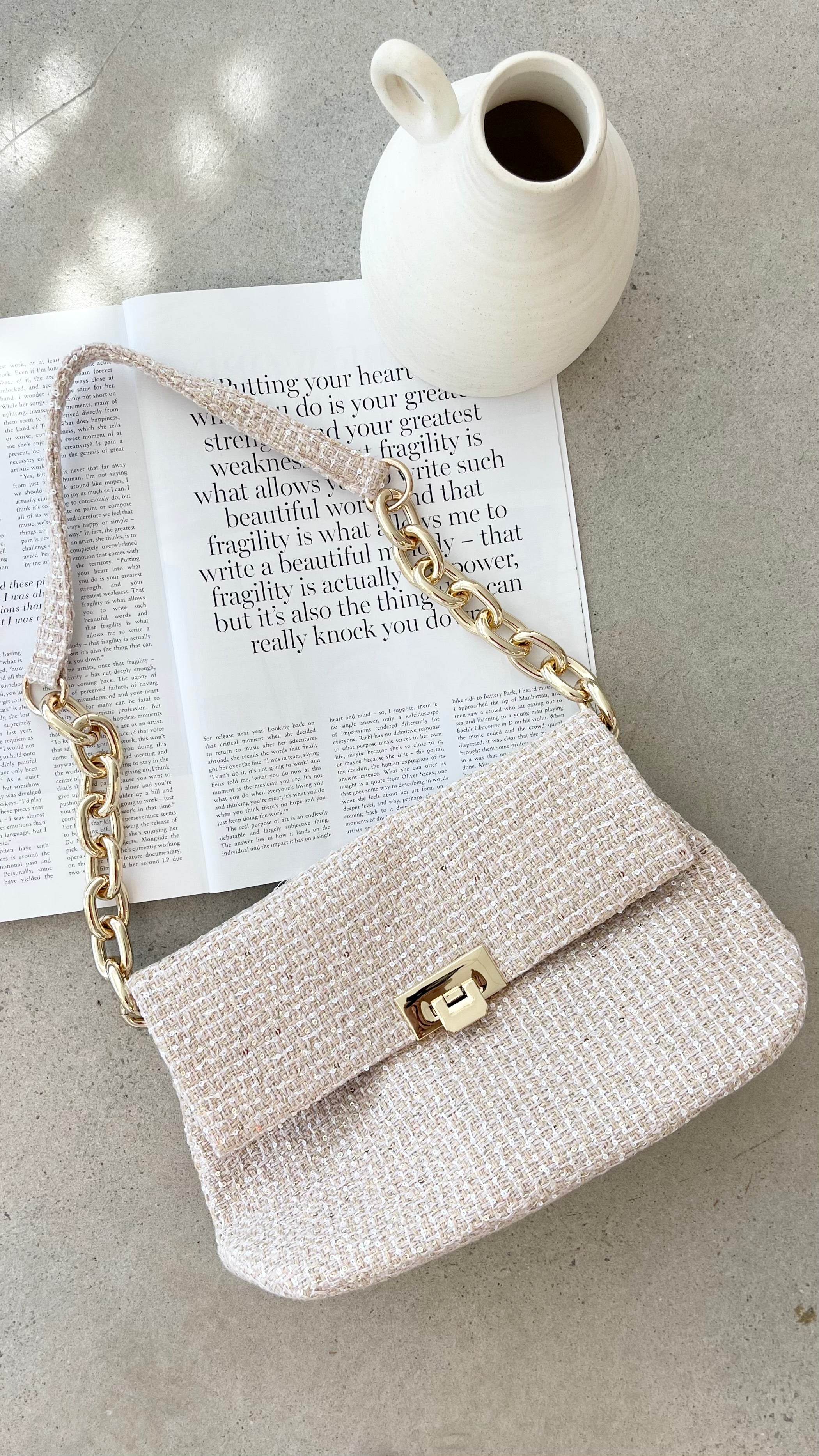 Fion Boucle Chain Strap Handbag for Women - Elegant Camel Color Shoulder Bag, Perfect for Work, Party & Evening Out