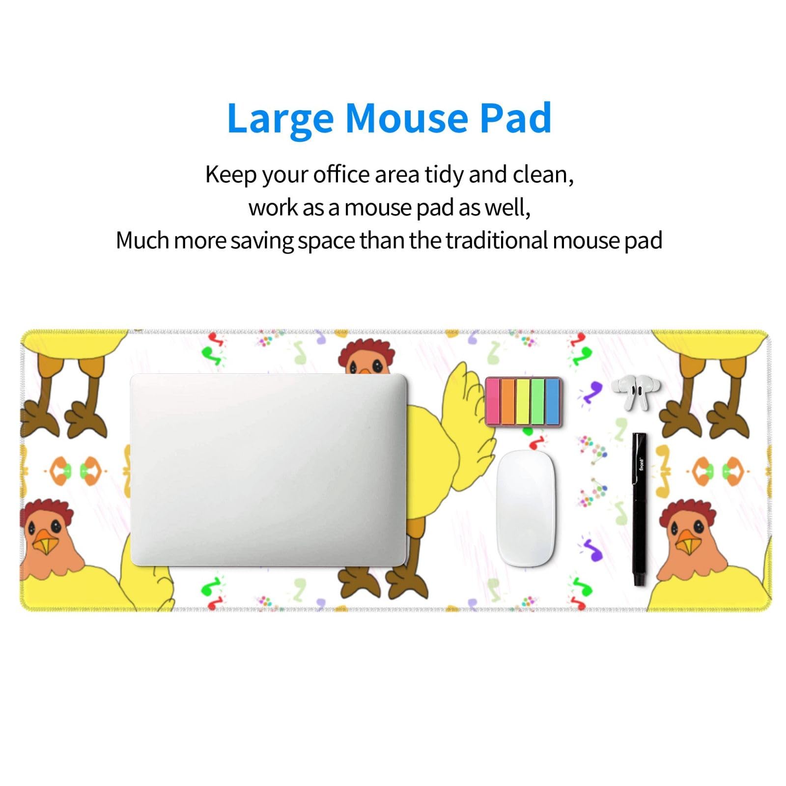 NALoRa Singing Hen Printed Large Gaming Mouse Pad - Premium Woven Fabric with Non-Slip Rubber Base (12x31.5 inches) for Office, Home & PC Gaming Desk Setup
