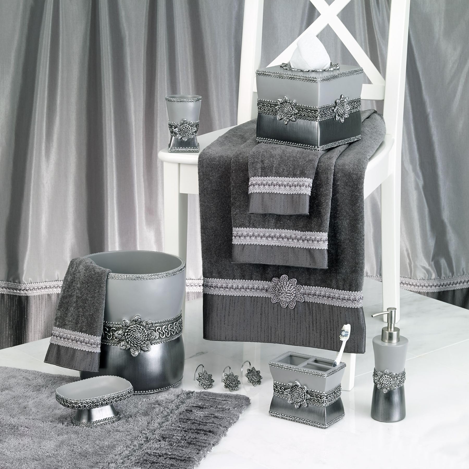 Avanti Linens 3-Piece Towel Set - Ultra Soft & Highly Absorbent Cotton Bath Towels (Braided Medallion Collection) for Spa, Bathroom & Luxury Home Decor