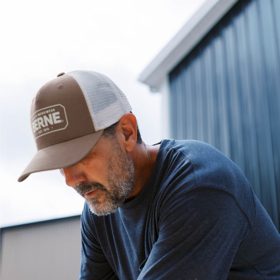 Berne Logo Trucker Hat H181 - Stylish Mesh Back Baseball Cap for Men & Women - Perfect for Outdoor, Hiking, and Casual Wear