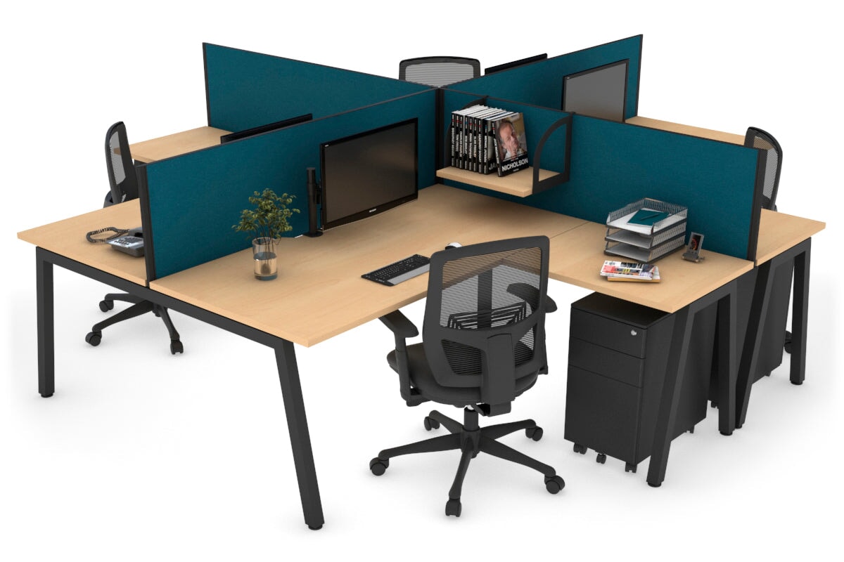 Quadro A Legs 4-Person Corner Workstation Desk - 1600L x 1800W with Cable Management - Modern Office & Home Workspace Solution for Professionals
