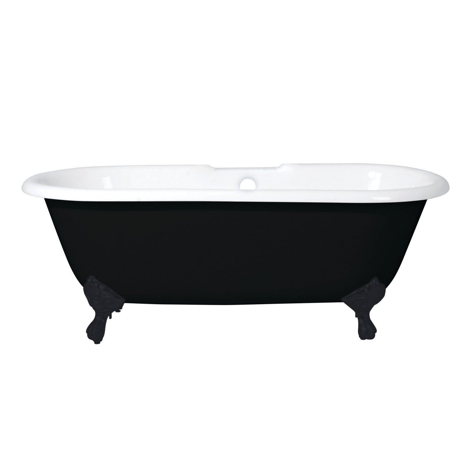 66 Inch Cast Iron Oval Double Ended Clawfoot Tub - Aqua Eden VBT7D663013NB0 with 7 Inch Faucet Drillings in Black/White/Matte Black | Vintage Bathroom Centerpiece for Luxury Homes & Spa Retreats