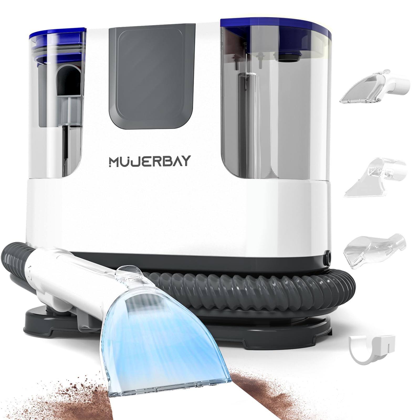 MUJERBAY® 12KPa Portable Carpet Cleaner - Powerful 1.18-inch Deep Cleaning for Upholstery, Couch, Stairs, Car & Pet Stains - Easy Maneuver with Universal Wheels & Handle (Blue) - Perfect for Home, Office and Auto Interior Cleaning