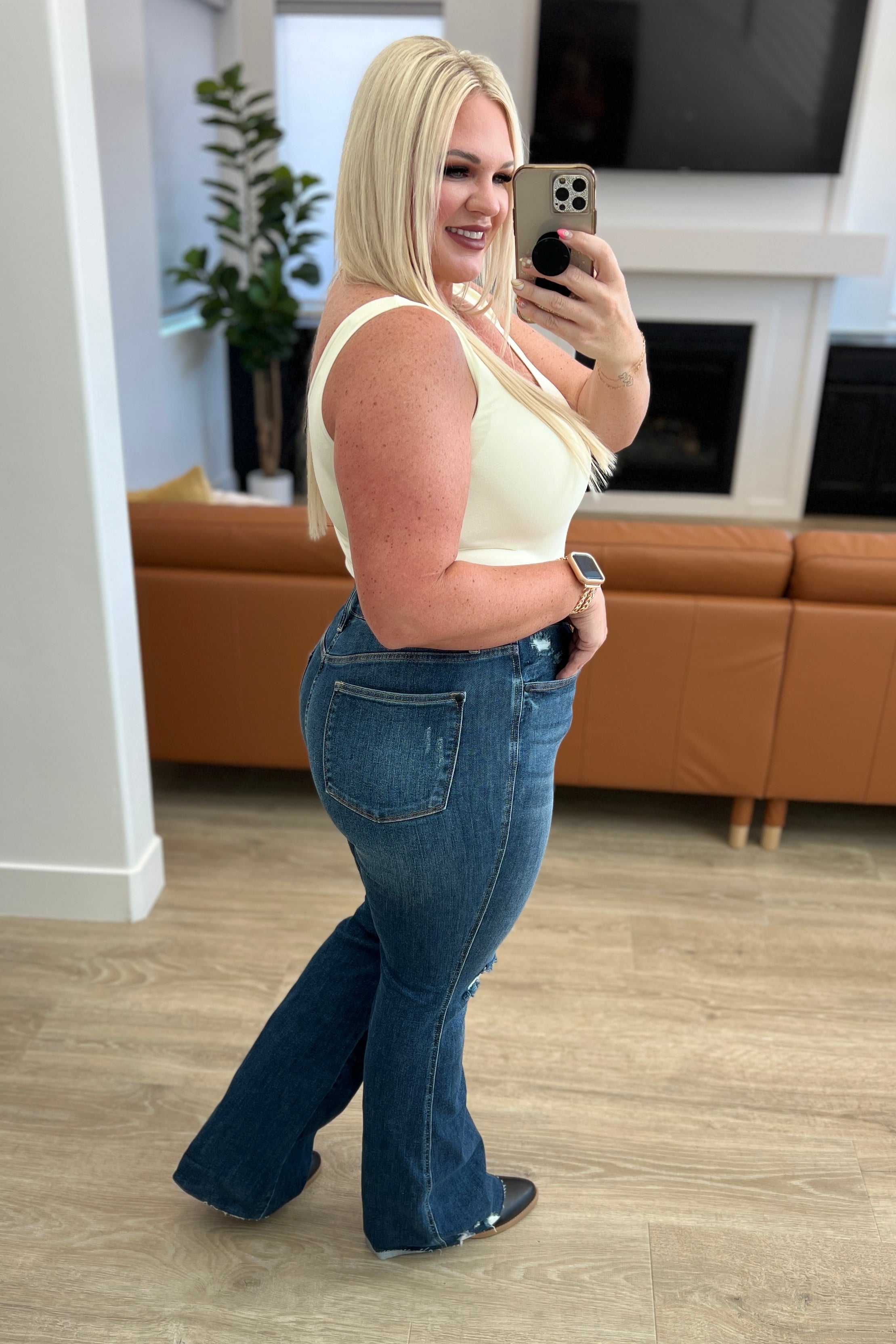 Cassandra High Rise Control Top Distressed Flare Jeans for Women - Vintage Stretch Denim Pants with Tummy Control | Perfect for Casual Outfits, Date Nights & Boho Style