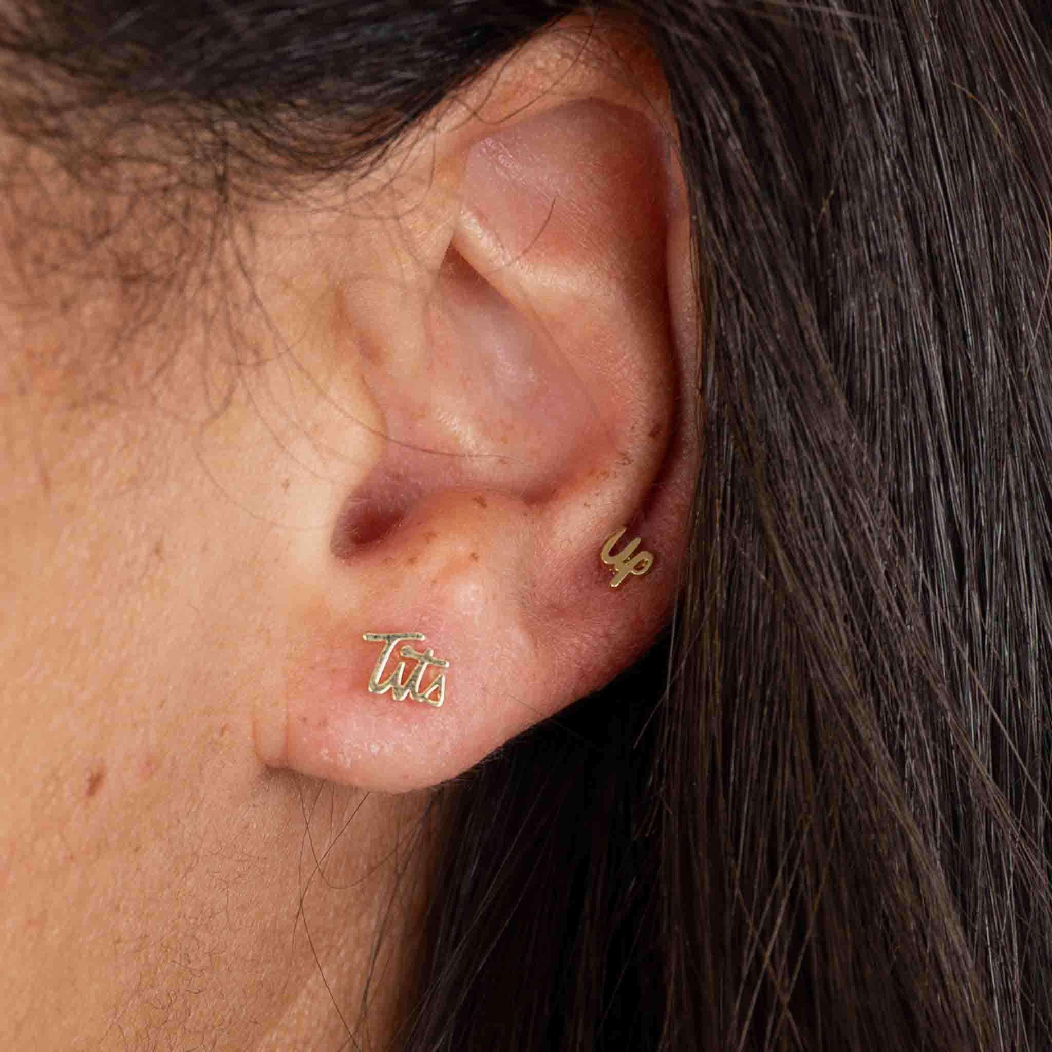 Tits Up Script Studs - Stylish Rhinestone Embellished Stud Earrings for Women | Perfect for Parties, Weddings & Special Occasions