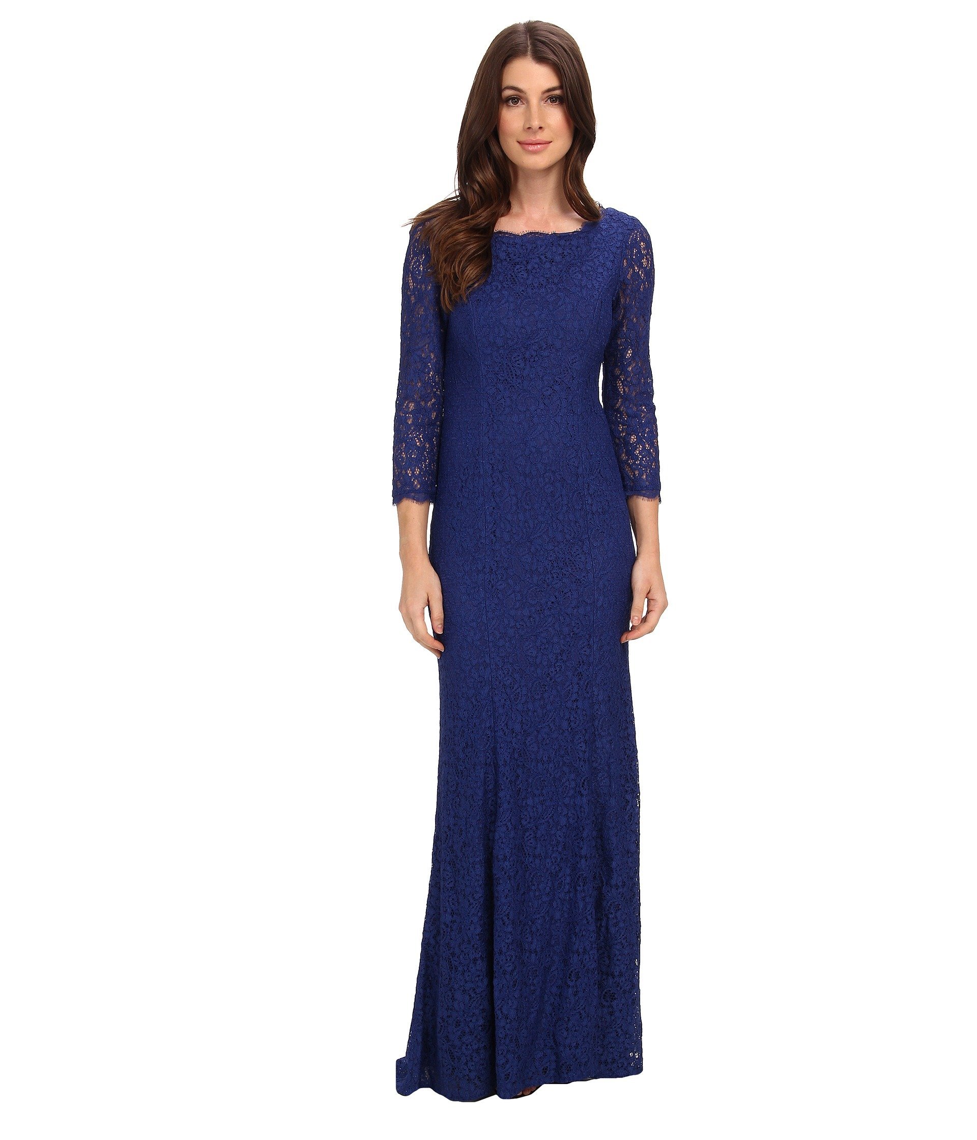 Adrianna Papell Women's Elegant Long Sleeve Lace Evening Gown - Perfect for Weddings, Prom, Black Tie Events & Formal Occasions