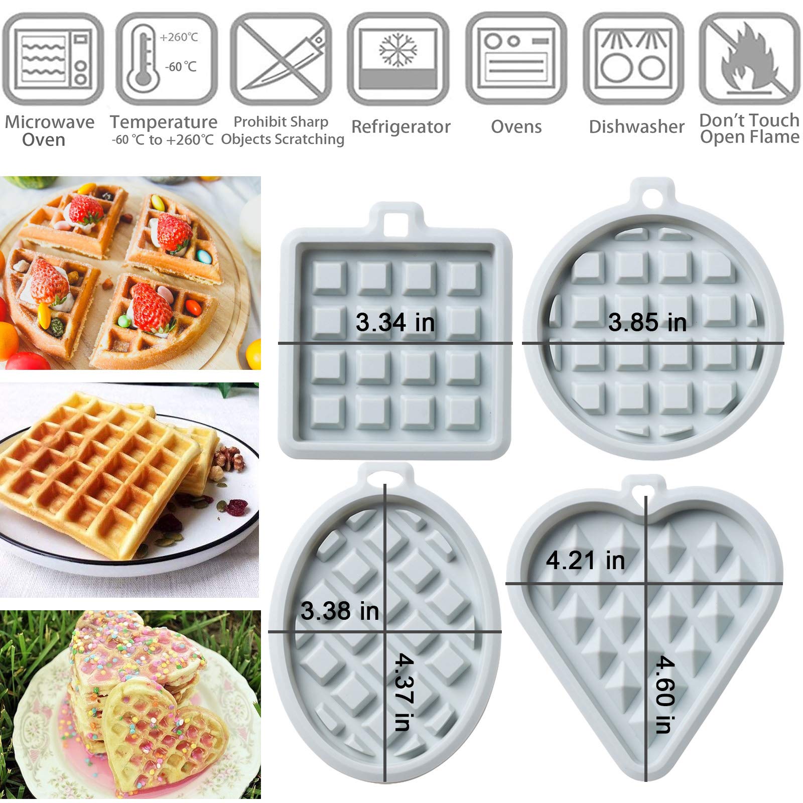 REKIDOLL Non-Stick Silicone Waffle Molds Set - 4 Piece Blue Waffle Cookie, Cake, Candy & Chocolate Molds for Baking, Party Treats & DIY Desserts | Perfect for Home Kitchen, Birthday Parties & Holiday Gifts