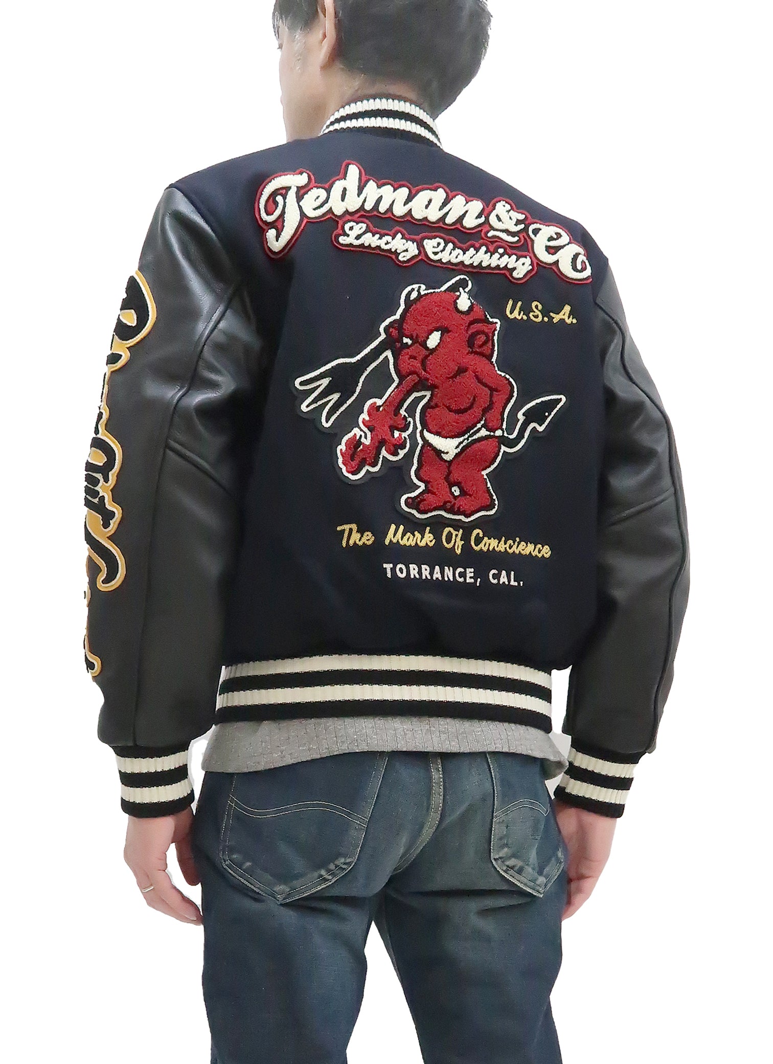 Tedman Varsity Jacket for Men | Custom Letterman Award Jacket TDJ 23000 in Navy Blue/Black | Perfect for High School Sports, College Events & Vintage Fashion