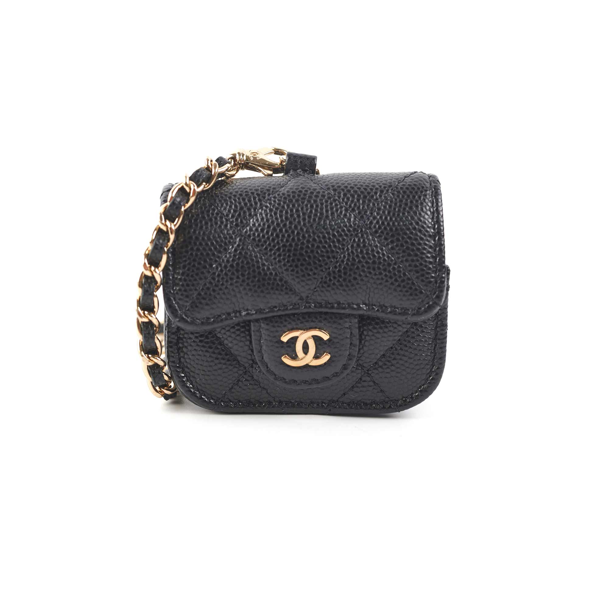 Chanel Quilted Caviar AirPods Case for AirPods Pro 1/2/3 & AirPods 1/2/3 - Luxury Black Leather Protective Cover - Perfect for Travel, Work & Daily Use